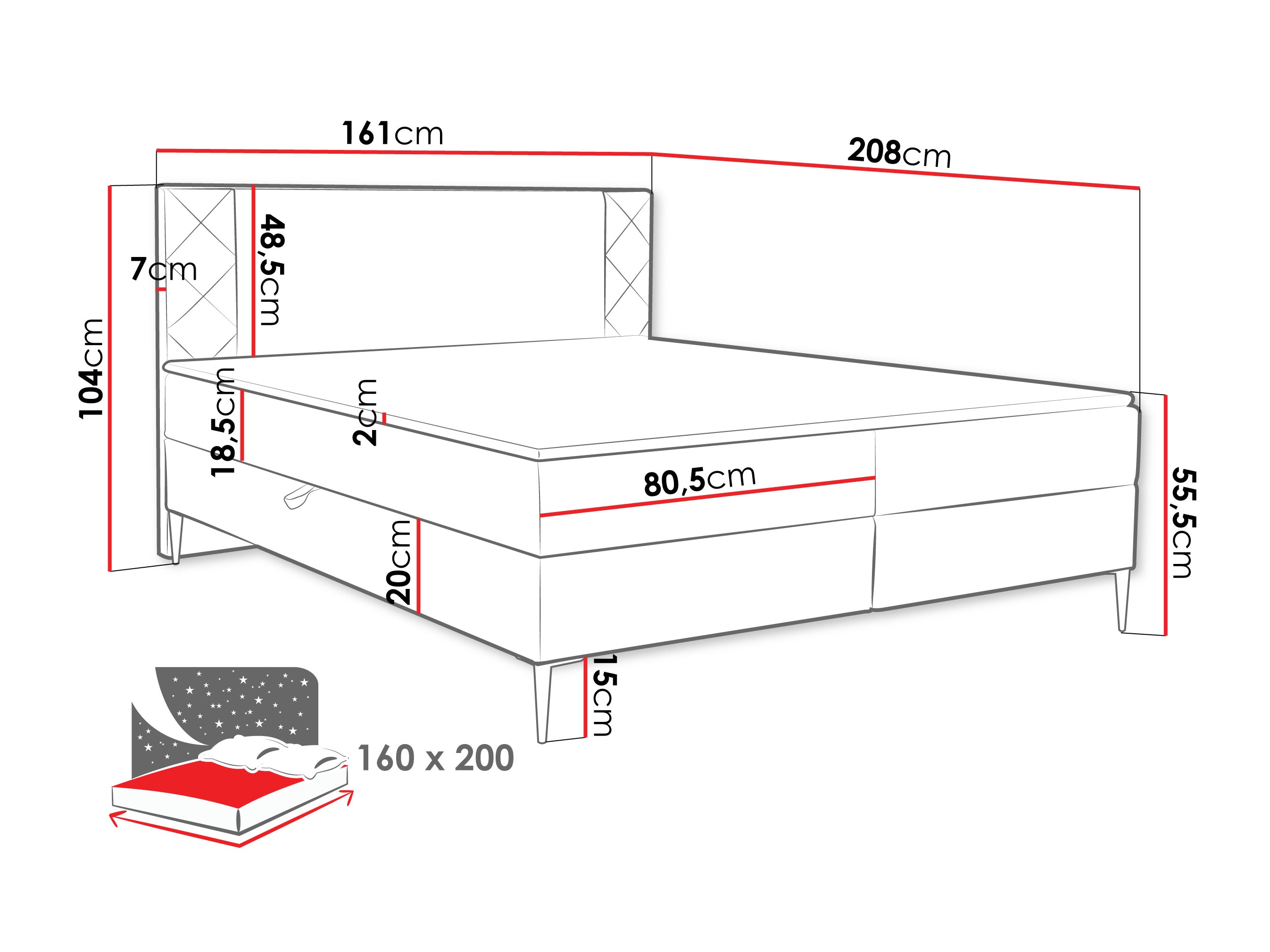 Pat boxspring Providence 200 (Polo 877)