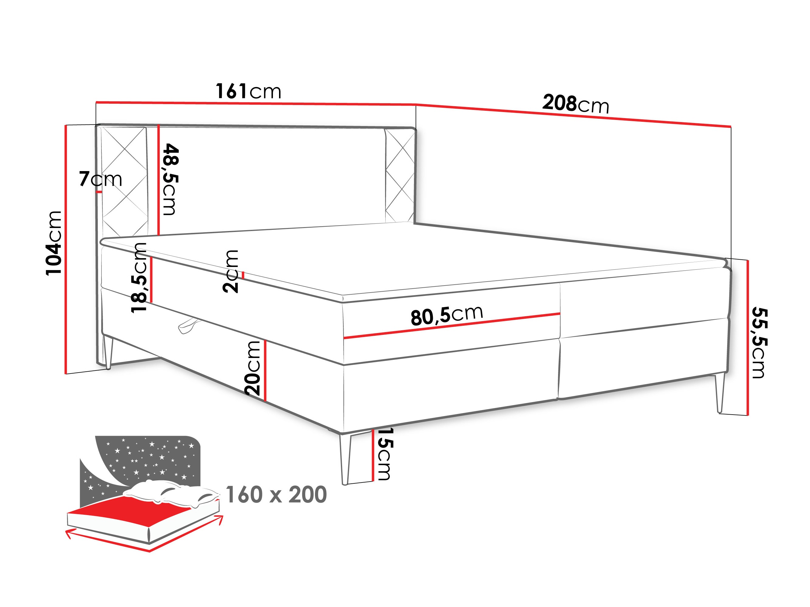 Pat boxspring Providence 200 (Polo 897)