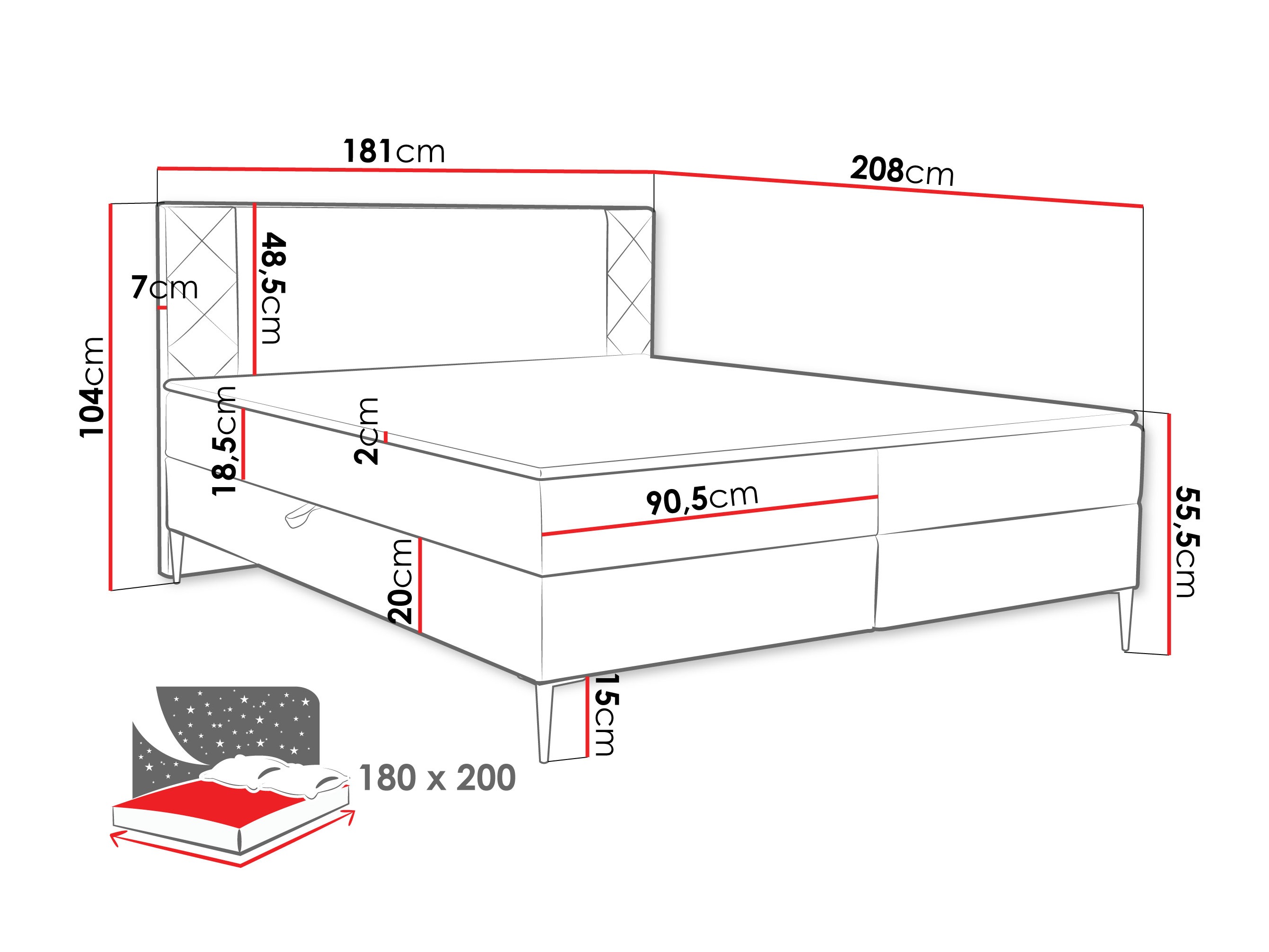 Pat boxspring Providence 200 (Polo 897)