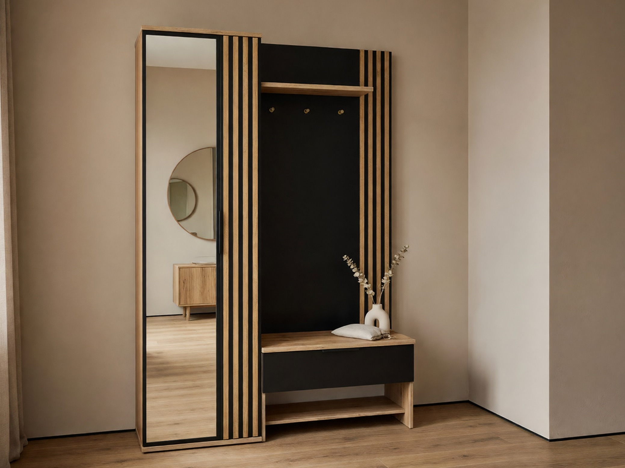 Set de hol Honolulu 161 (Negru + Stejar Wotan)