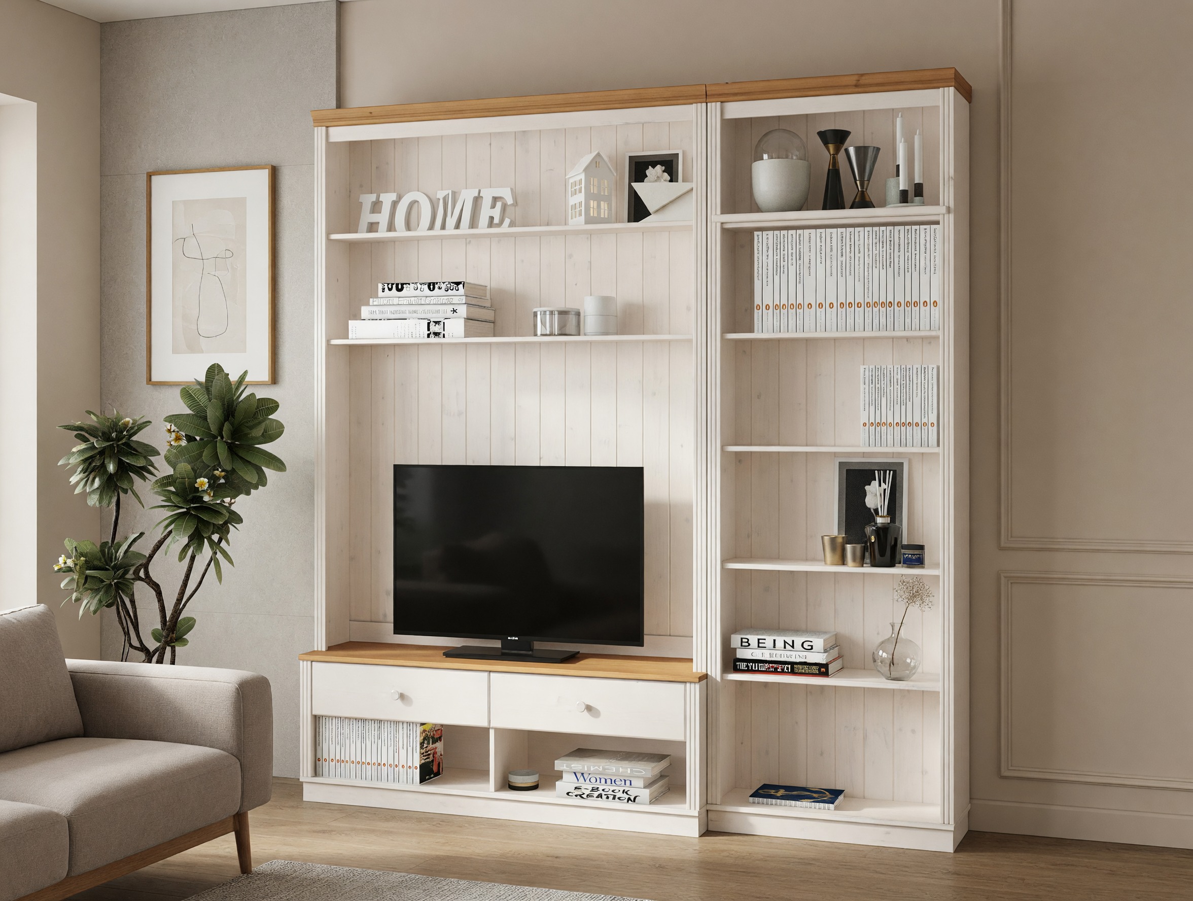 Set de living Saltoro 106 (Alb + Stejar Honey)