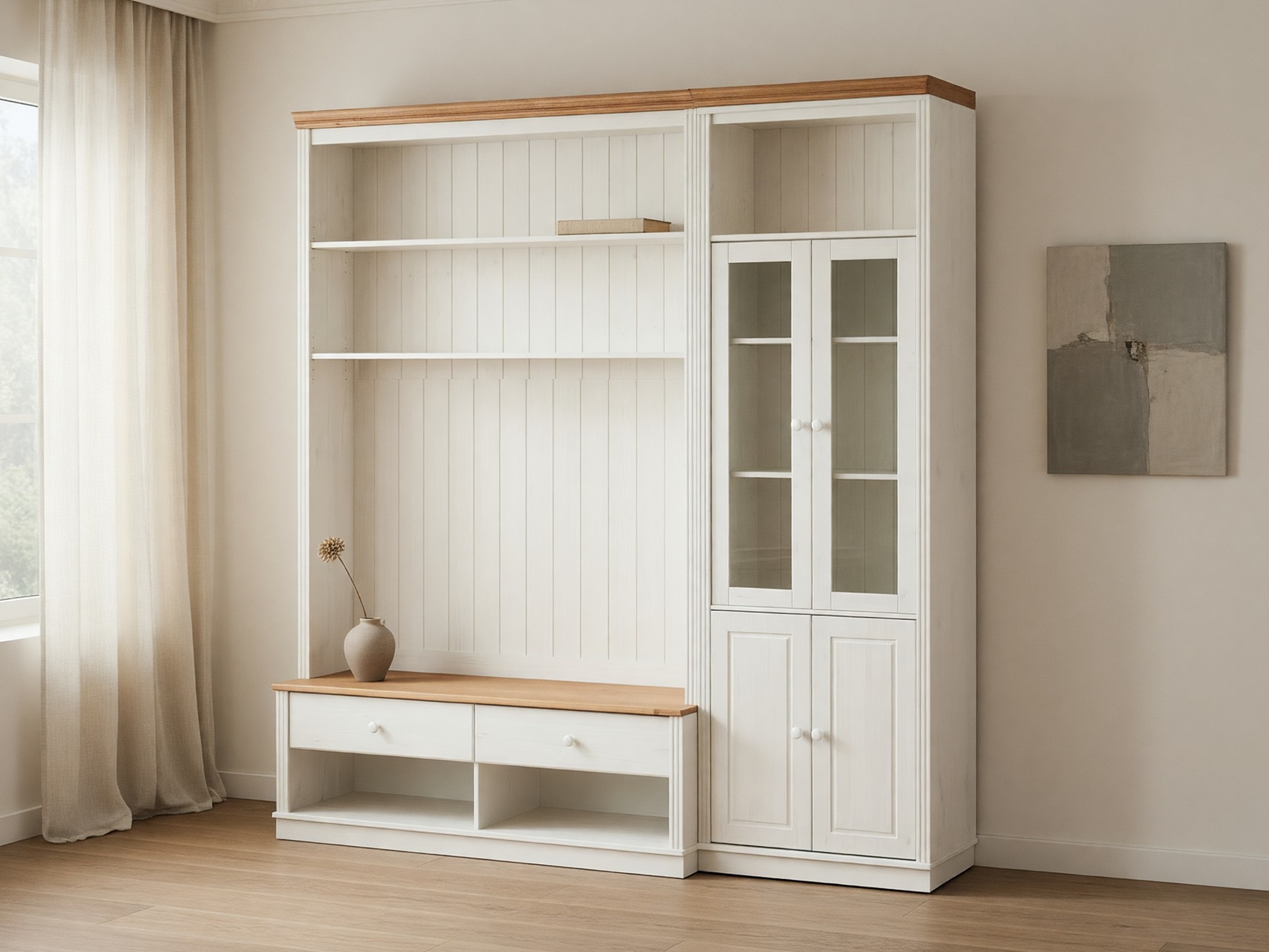 Set de living Saltoro 124 (Alb + Stejar Honey)
