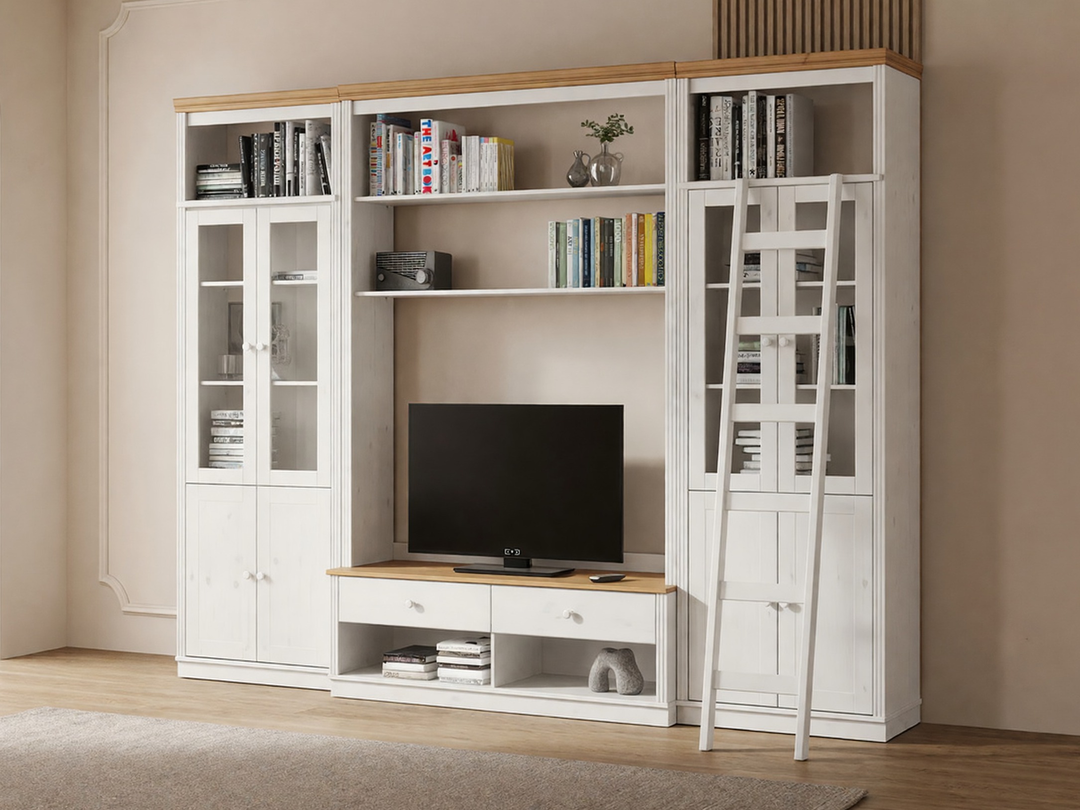 Set de living Saltoro 128 (Alb + Stejar Honey)