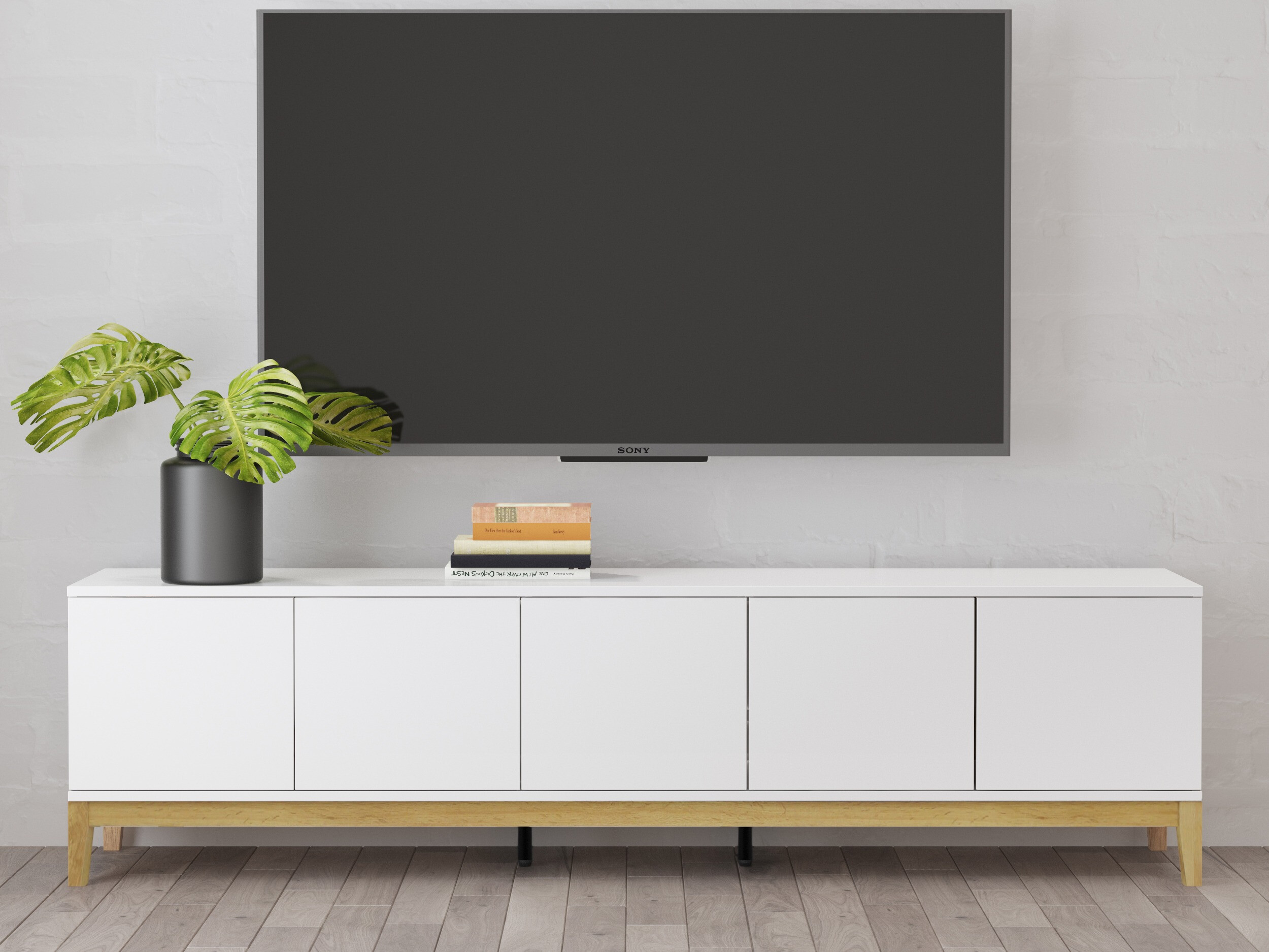 Comodă TV Felmelo 100 (Alb + Stejar Wotan)