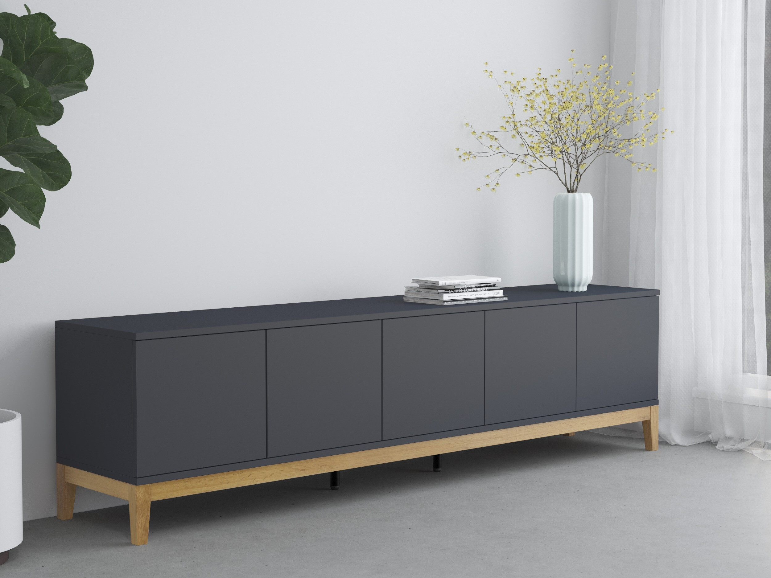 Comodă TV Felmelo 100 (Gri + Stejar Wotan)