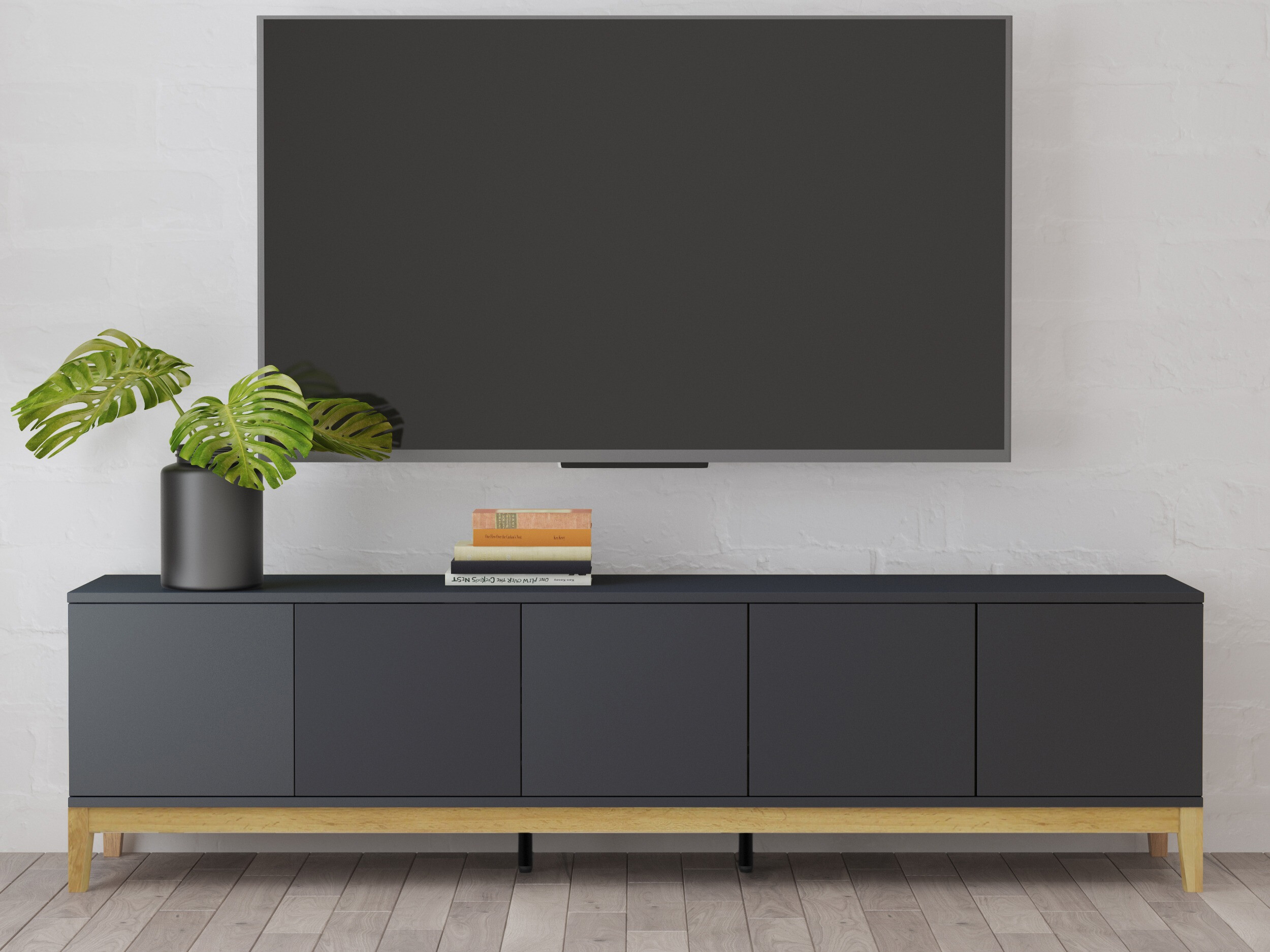 Comodă TV Felmelo 100 (Gri + Stejar Wotan)