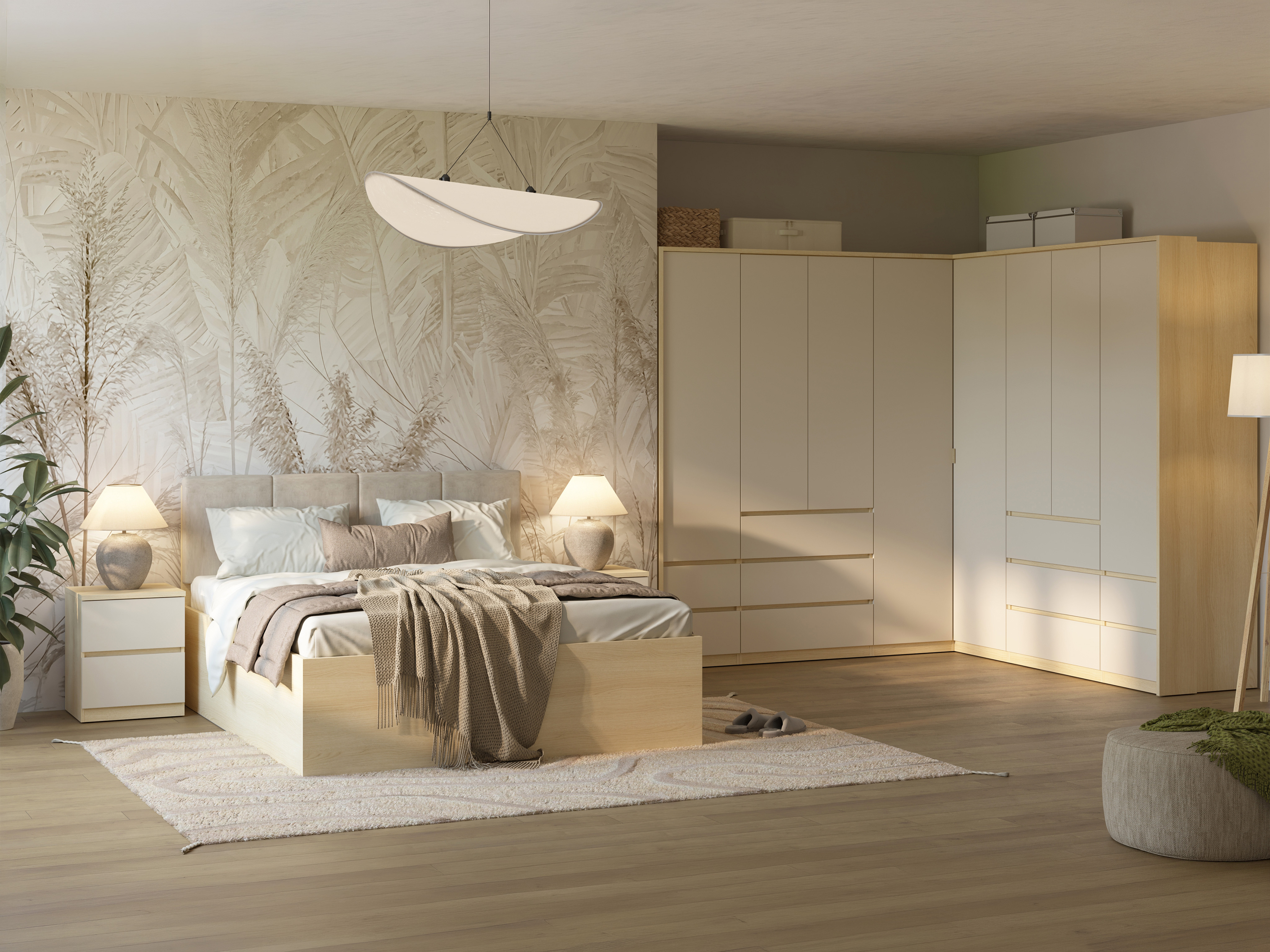 Dulap de colț Nolcala 107 (Stejar + Bej)