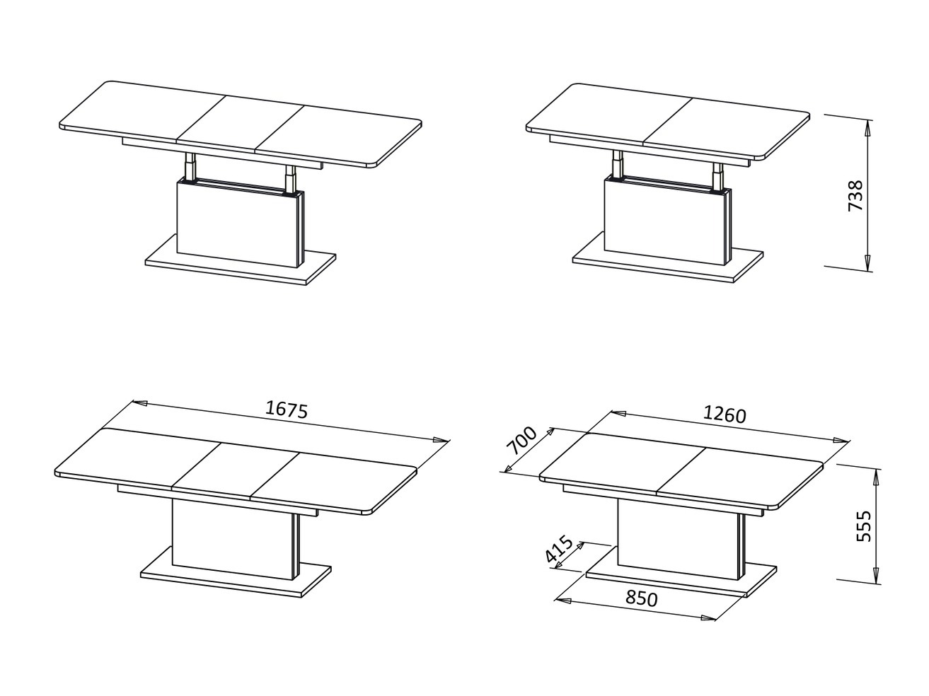 Masă de cafea rotativă Houston 1253 (Stejar Wotan + Negru)