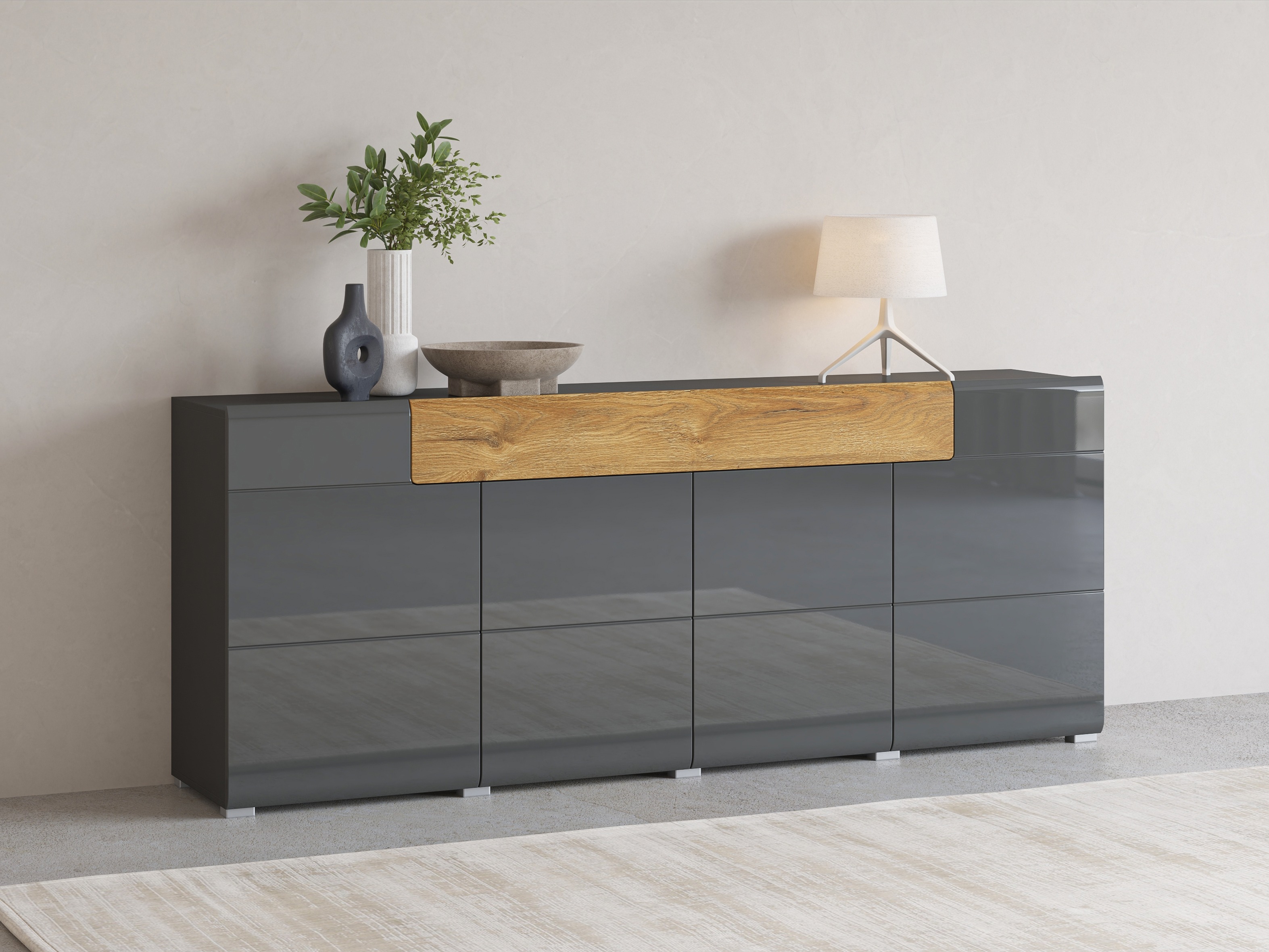 Comodă Torsone 102 (Antracit + Gloss antracit + Stejar Grandson)