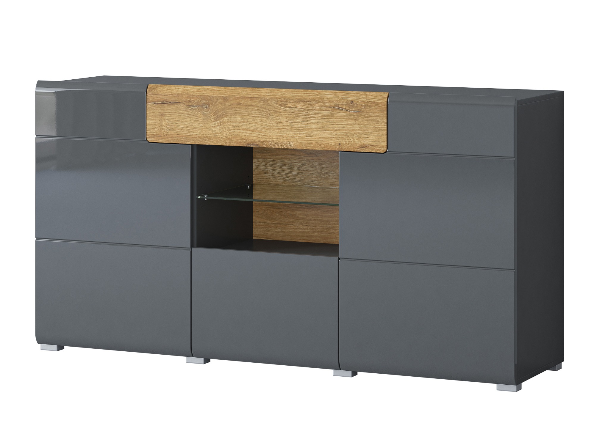 Comodă Torsone 108 (Antracit + Gloss antracit + Stejar Grandson)