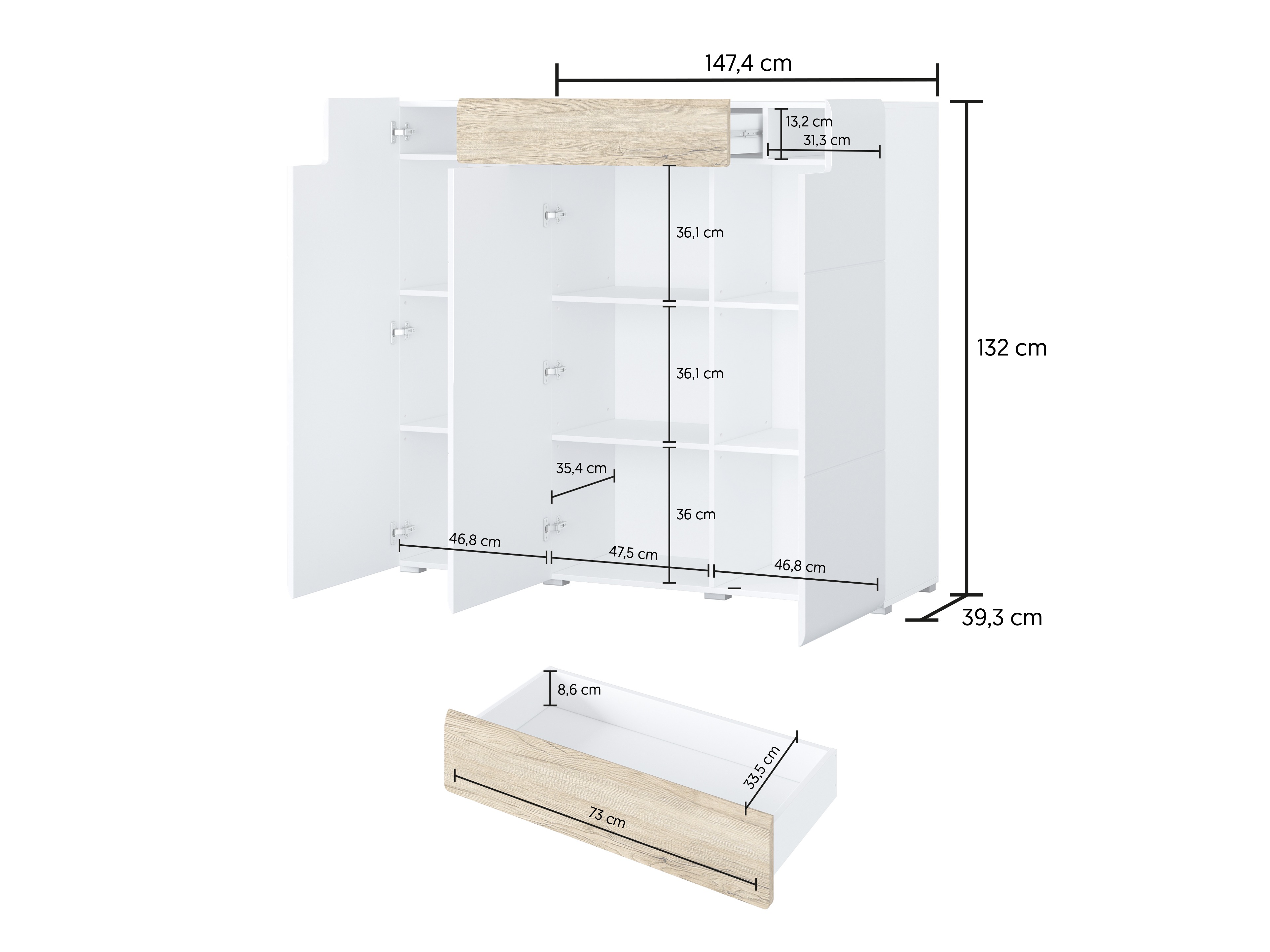Comodă Torsone 112 (Antracit + Gloss antracit + Stejar Grandson)