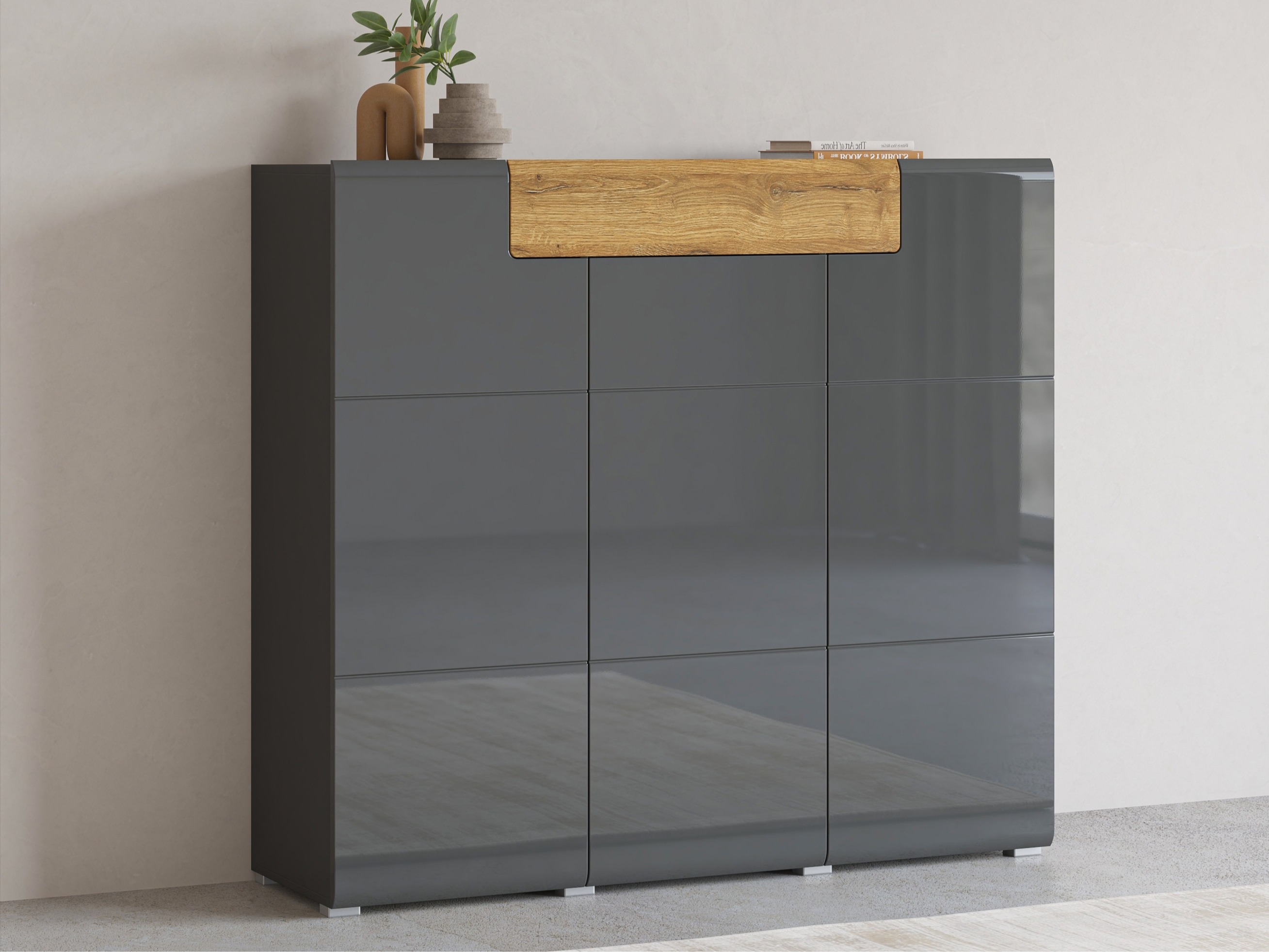 Comodă Torsone 112 (Antracit + Gloss antracit + Stejar Grandson)
