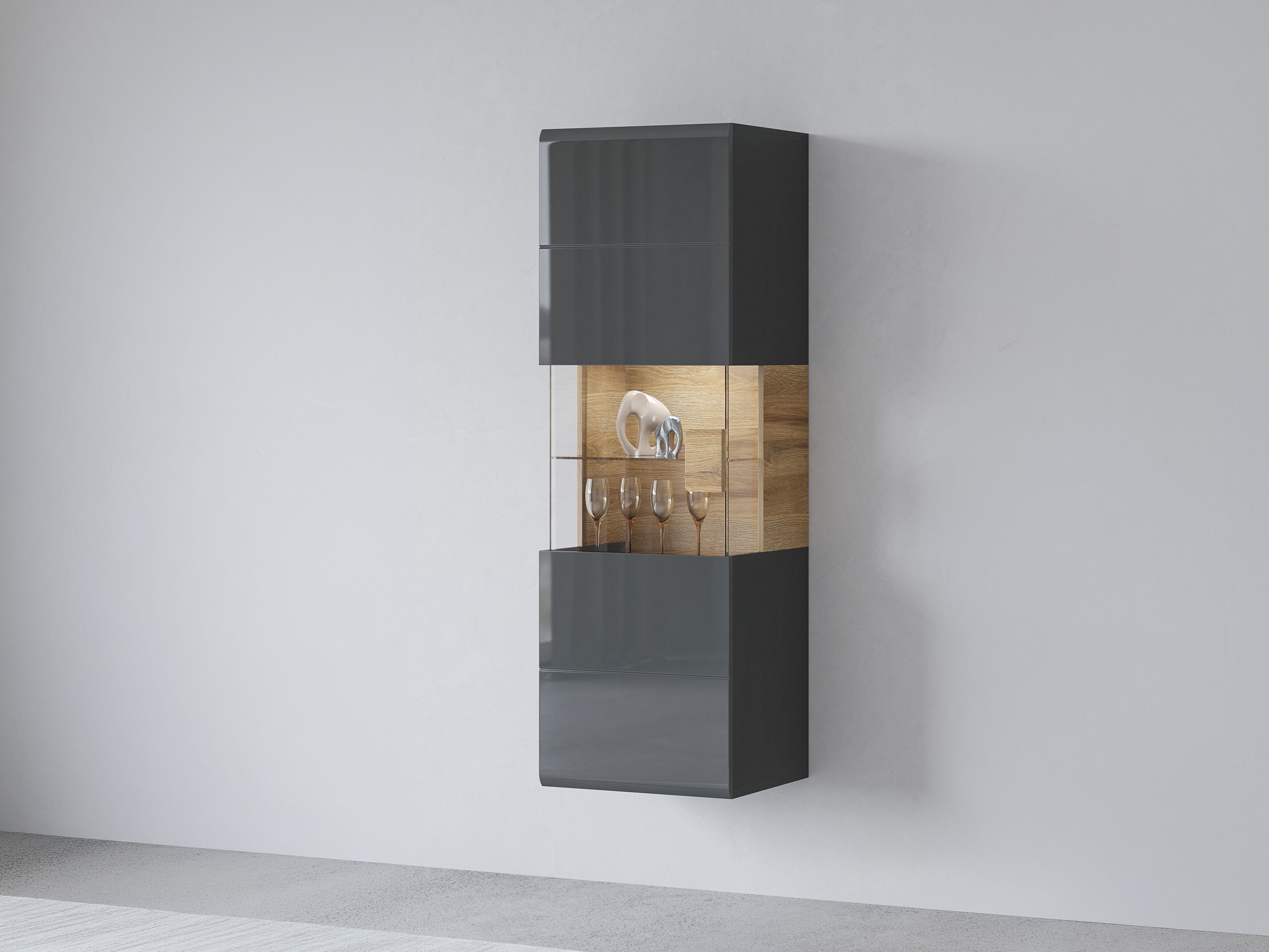 Raft de perete Torsone 109 (Antracit + Gloss antracit + Stejar Grandson)