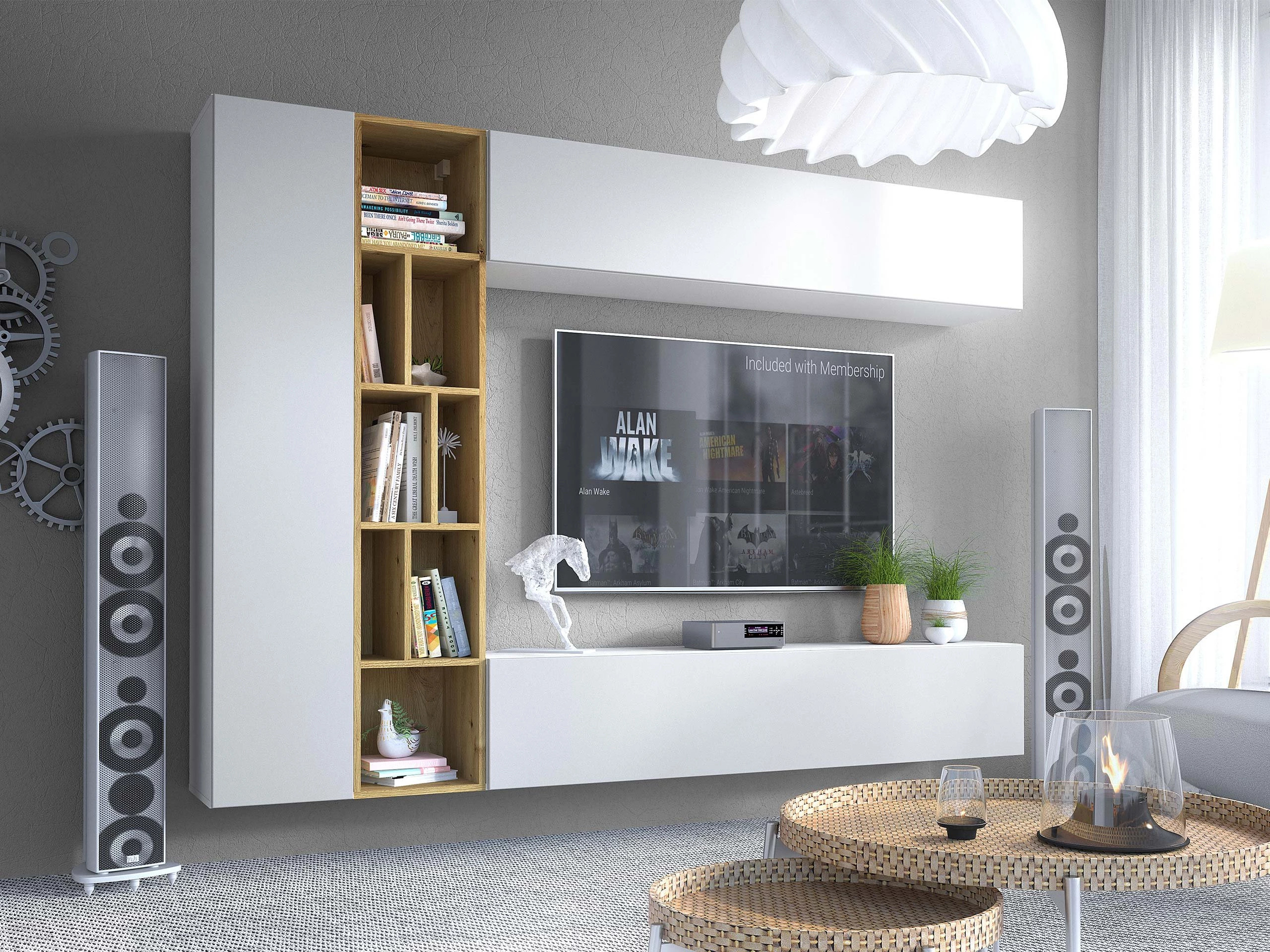 Set de living Comfivo Natura (Alb + Stejar artizan)