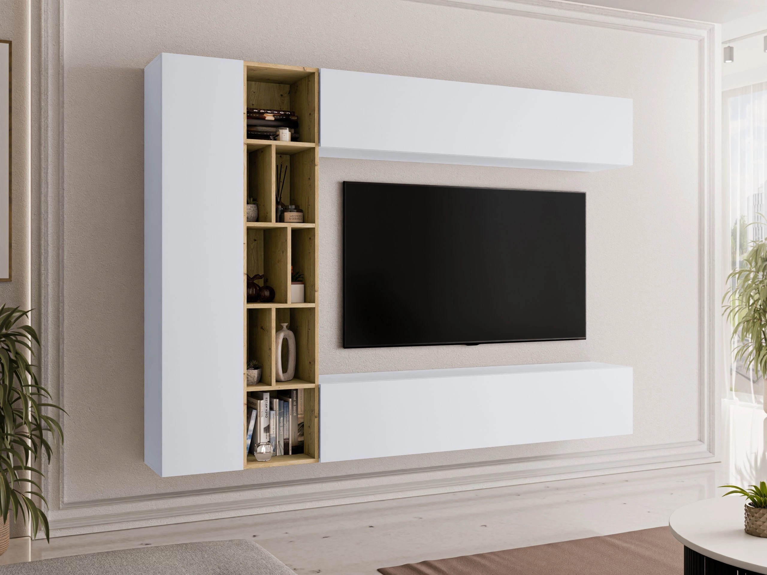 Set de living Comfivo Natura (Alb + Stejar artizan)