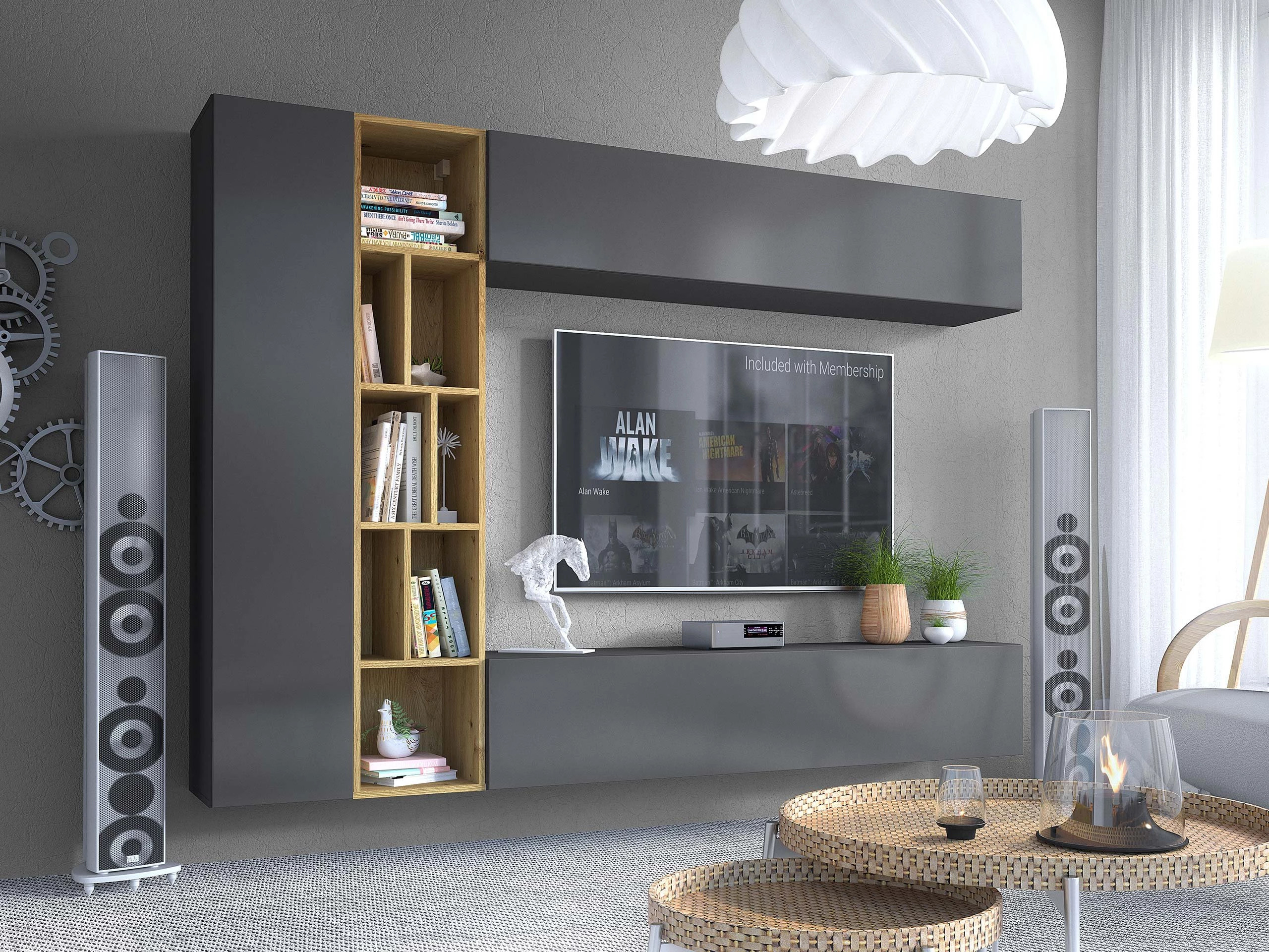 Set de living Comfivo Natura (Gri + Stejar artizan)