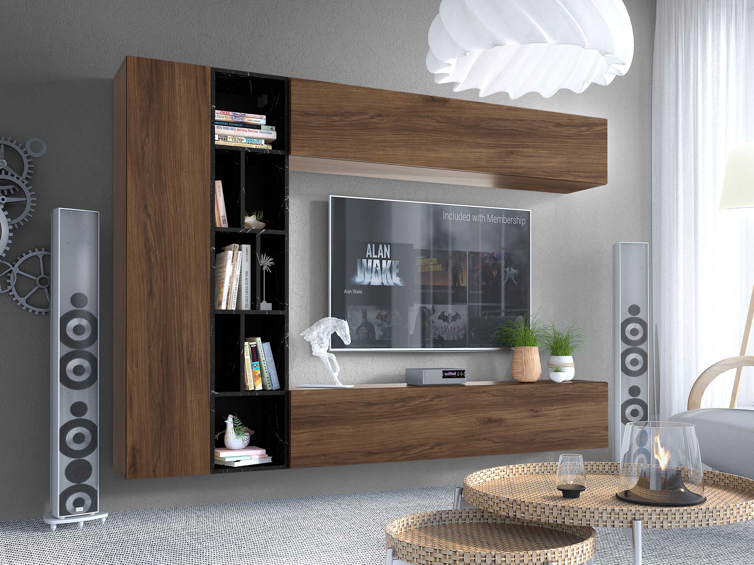 Set de living Comfivo Natura (Nuc + Marmură neagră)