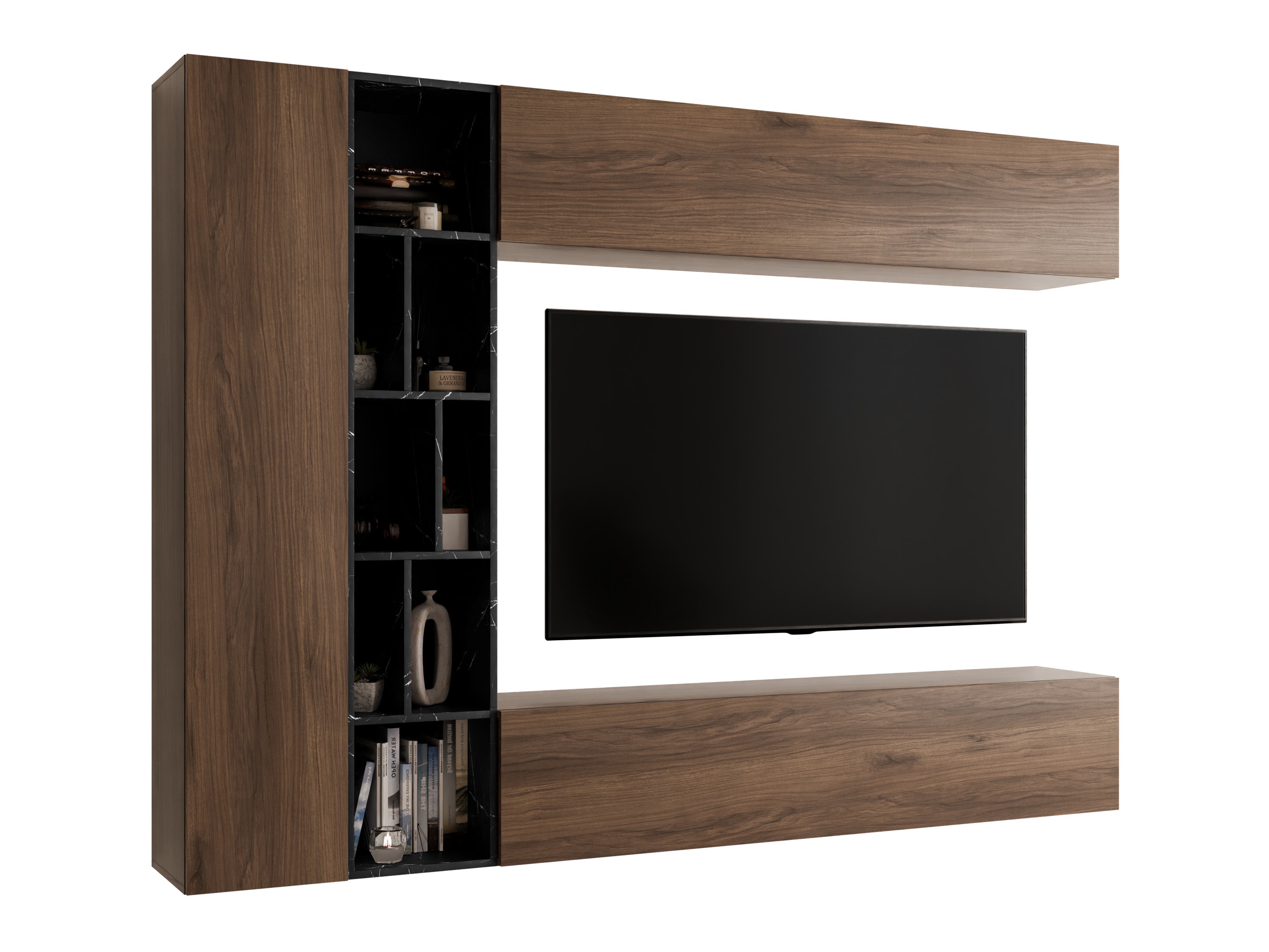 Set de living Comfivo Natura (Nuc + Marmură neagră)