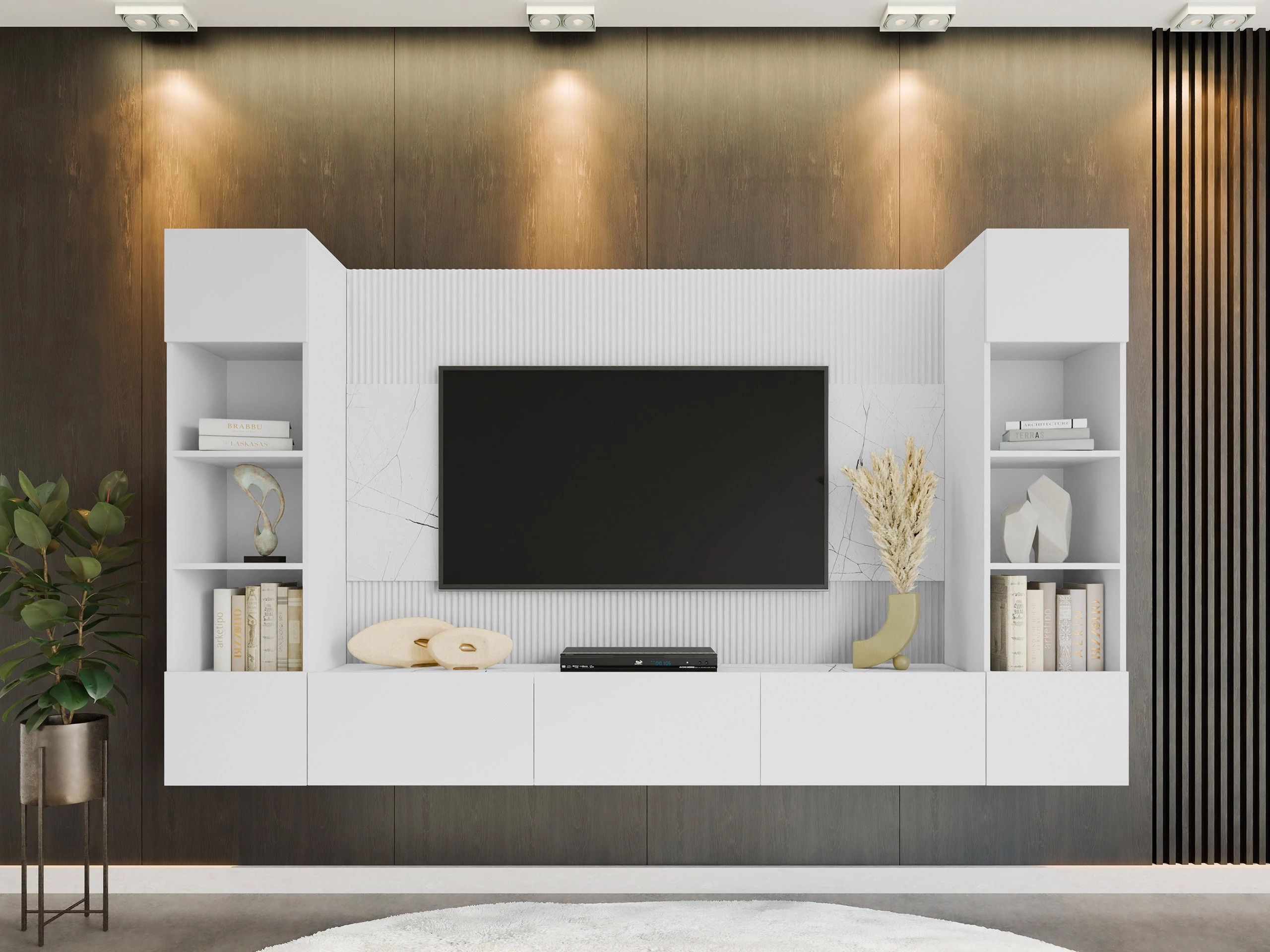 Set de living Comfivo Salix I (Alb + Marmură albă)