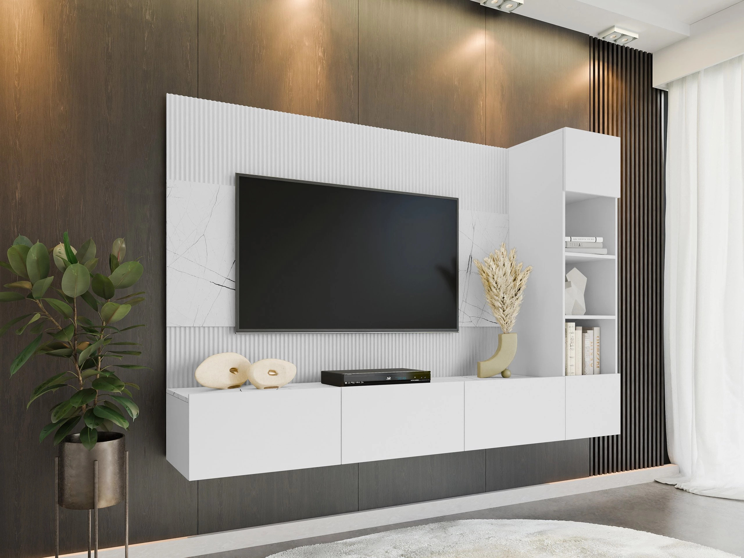 Set de living Comfivo Salix II (Alb + Marmură albă)