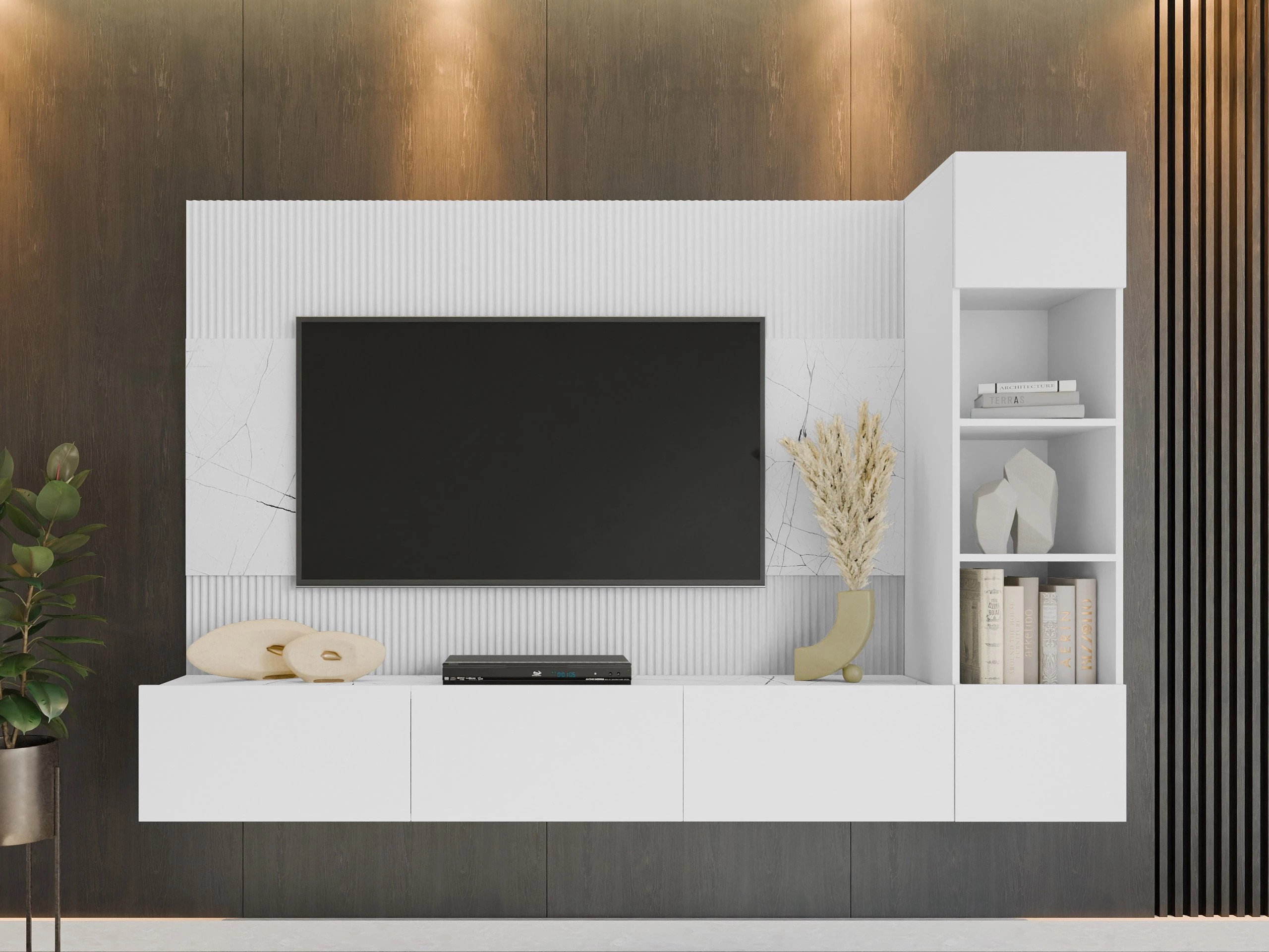 Set de living Comfivo Salix II (Alb + Marmură albă)