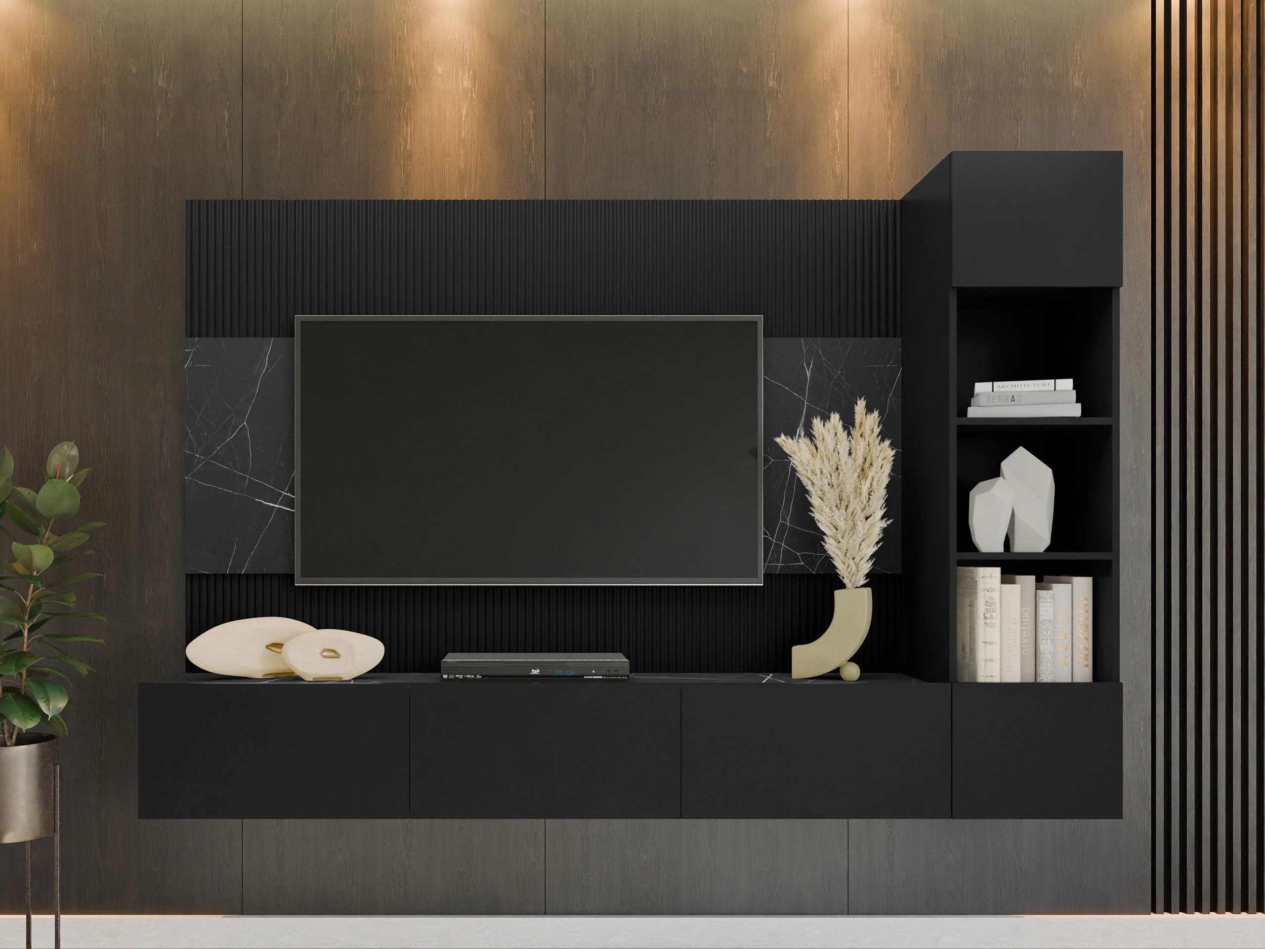 Set de living Comfivo Salix II (Negru + Marmură neagră)