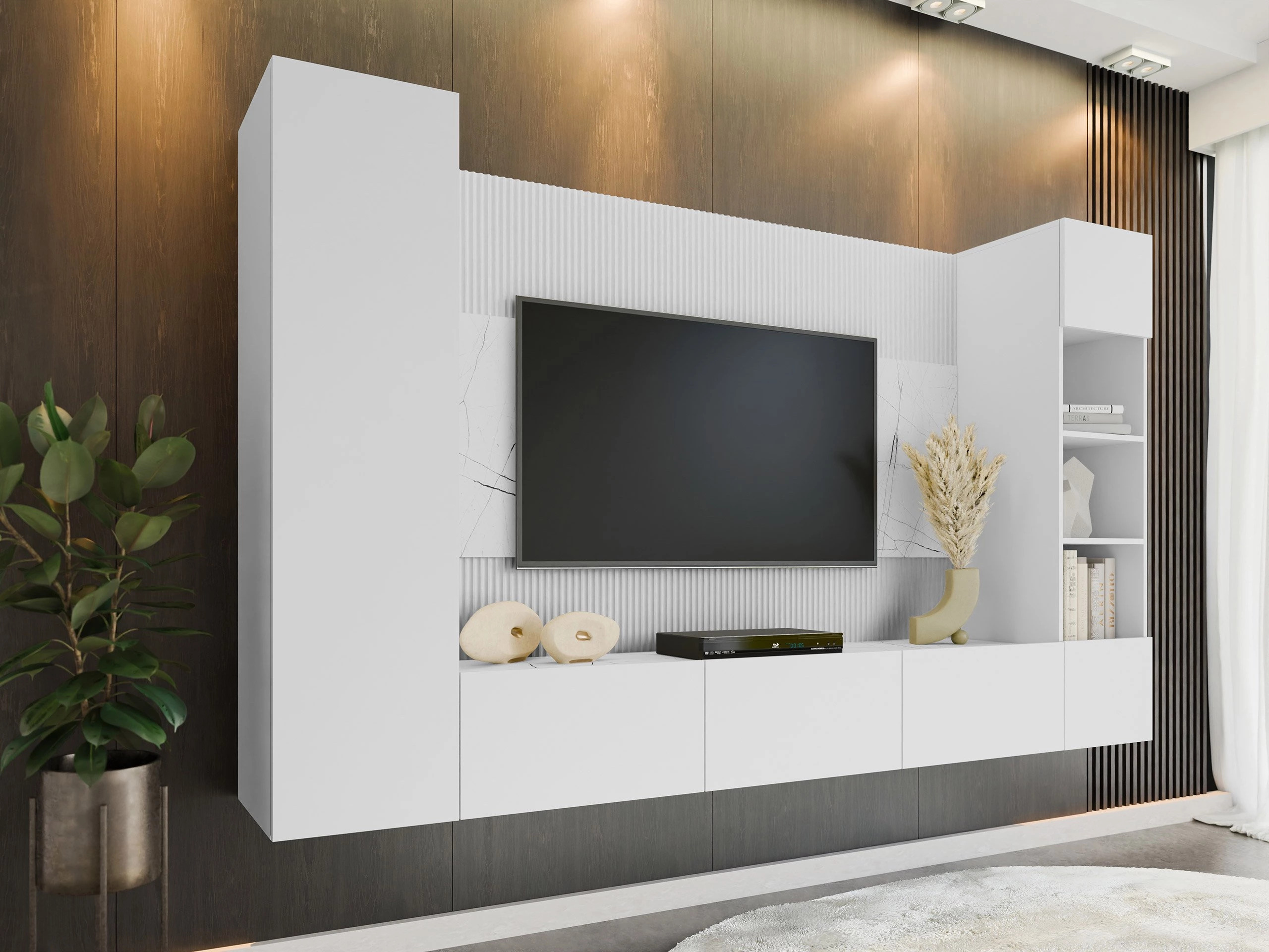 Set de living Comfivo Salix IV (Alb + Marmură albă)