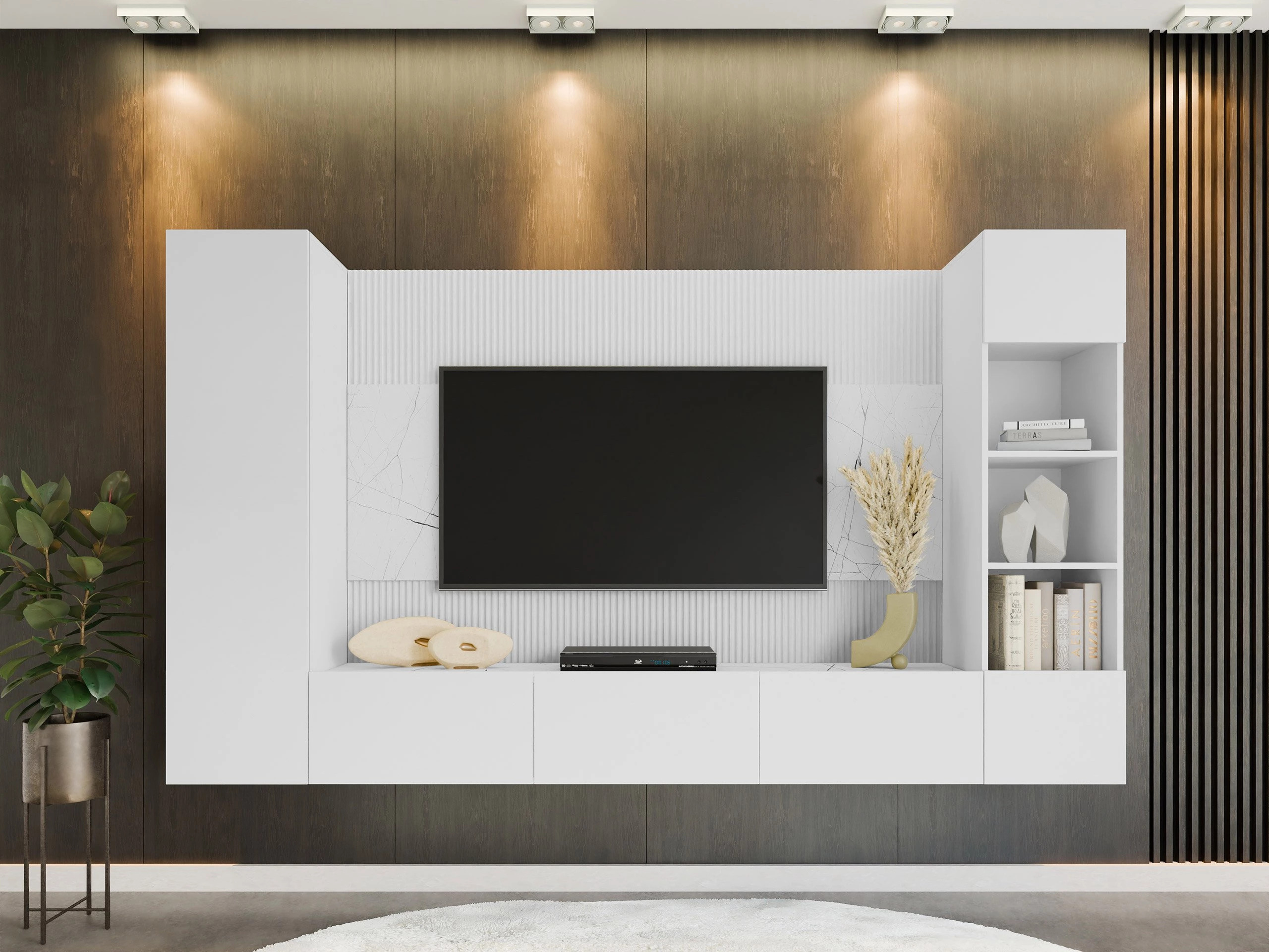 Set de living Comfivo Salix IV (Alb + Marmură albă)