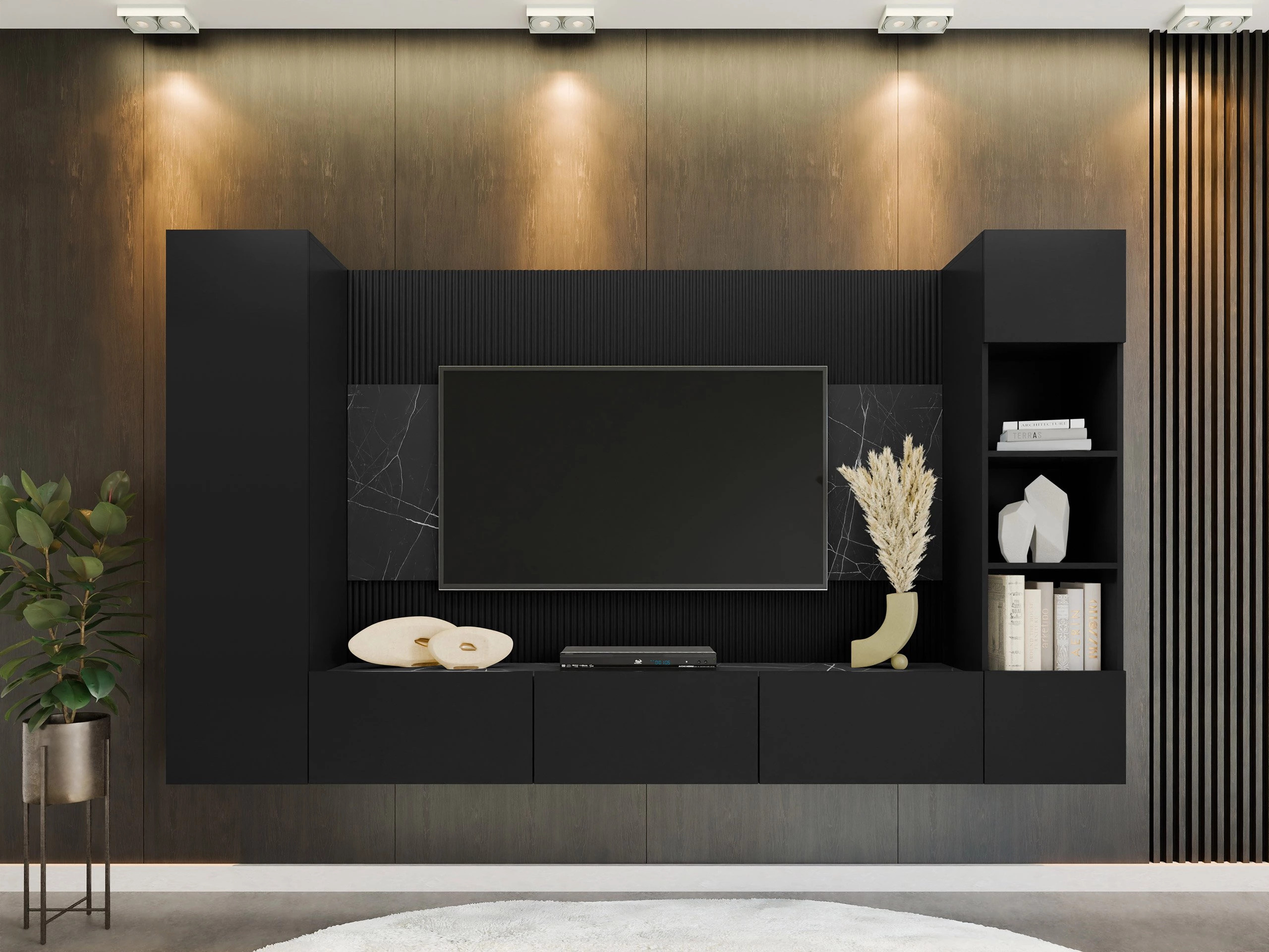 Set de living Comfivo Salix IV (Negru + Marmură neagră)
