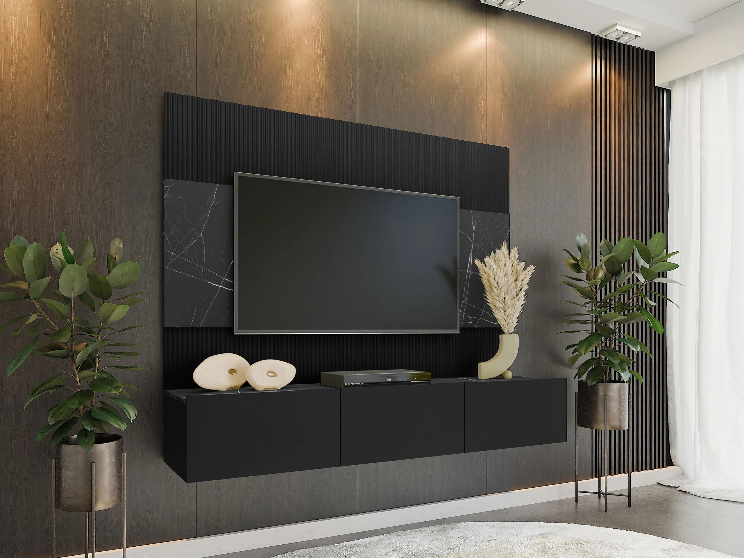 Set de living Comfivo Salix (Negru + Marmură neagră)