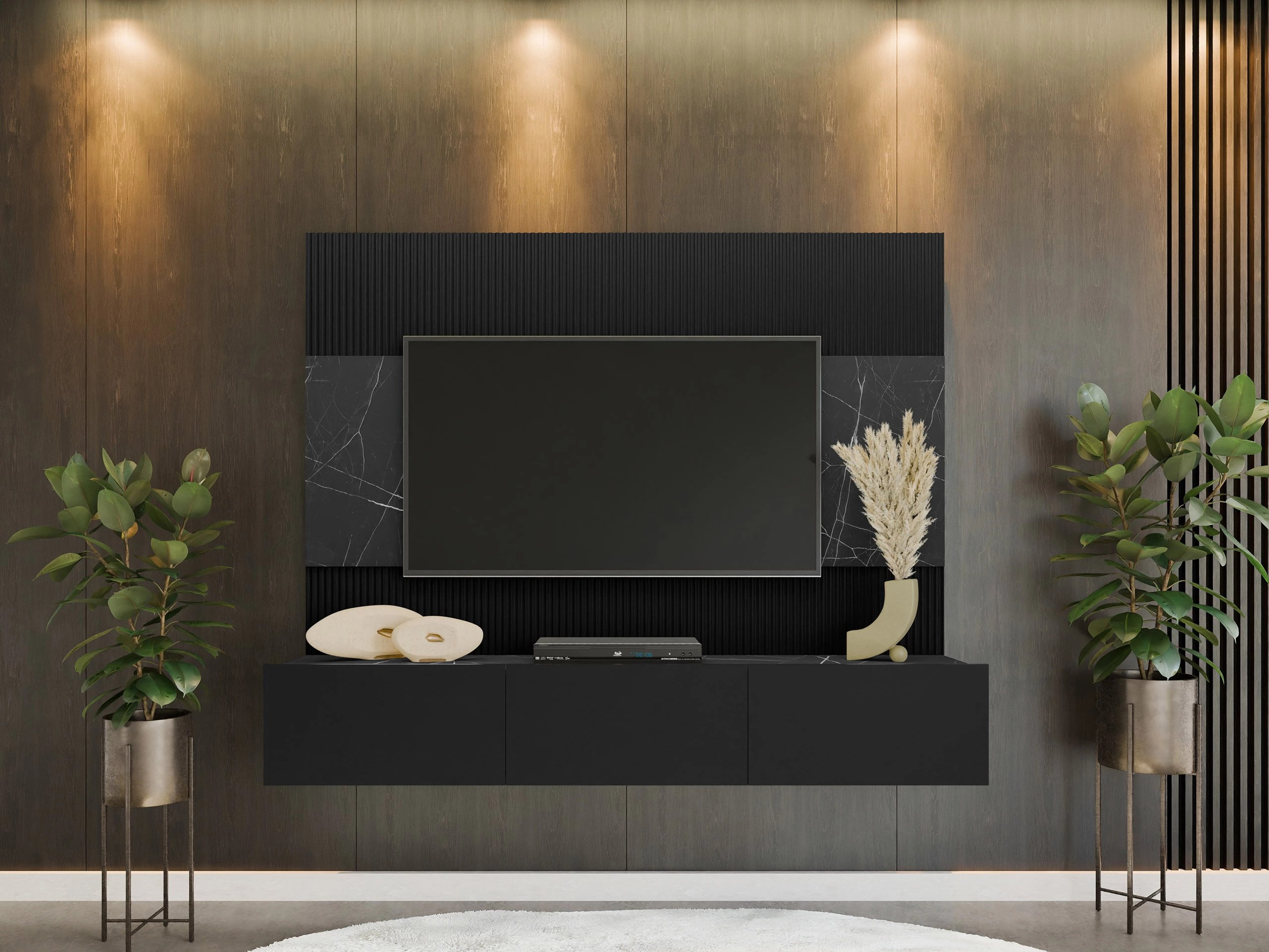Set de living Comfivo Salix (Negru + Marmură neagră)