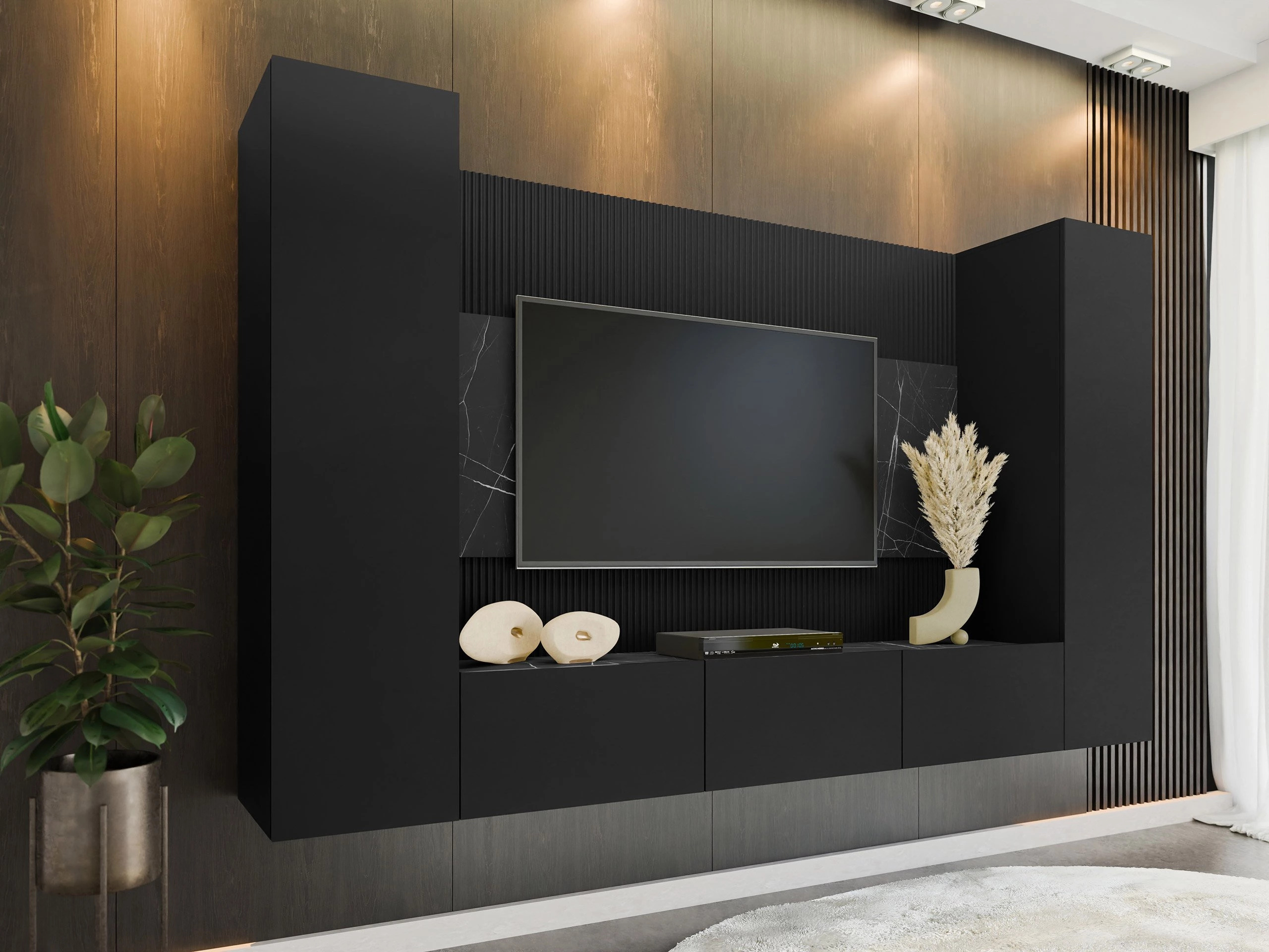 Set de living Comfivo Salix V (Negru + Marmură neagră)
