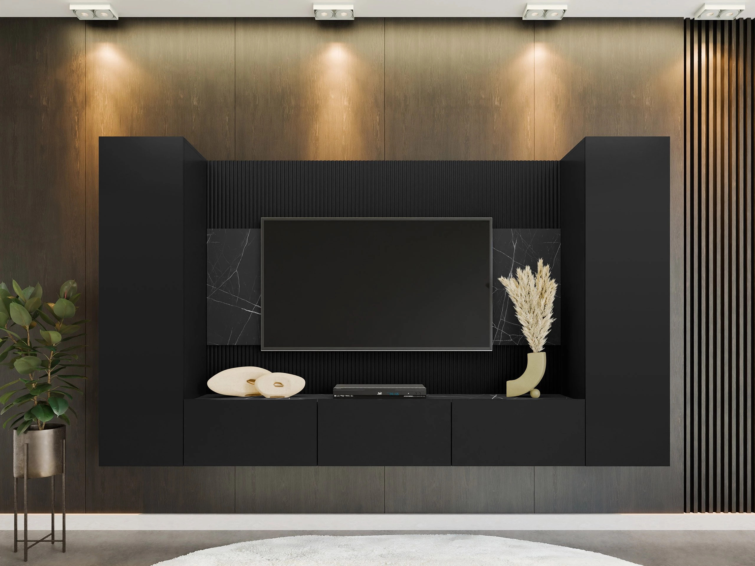 Set de living Comfivo Salix V (Negru + Marmură neagră)