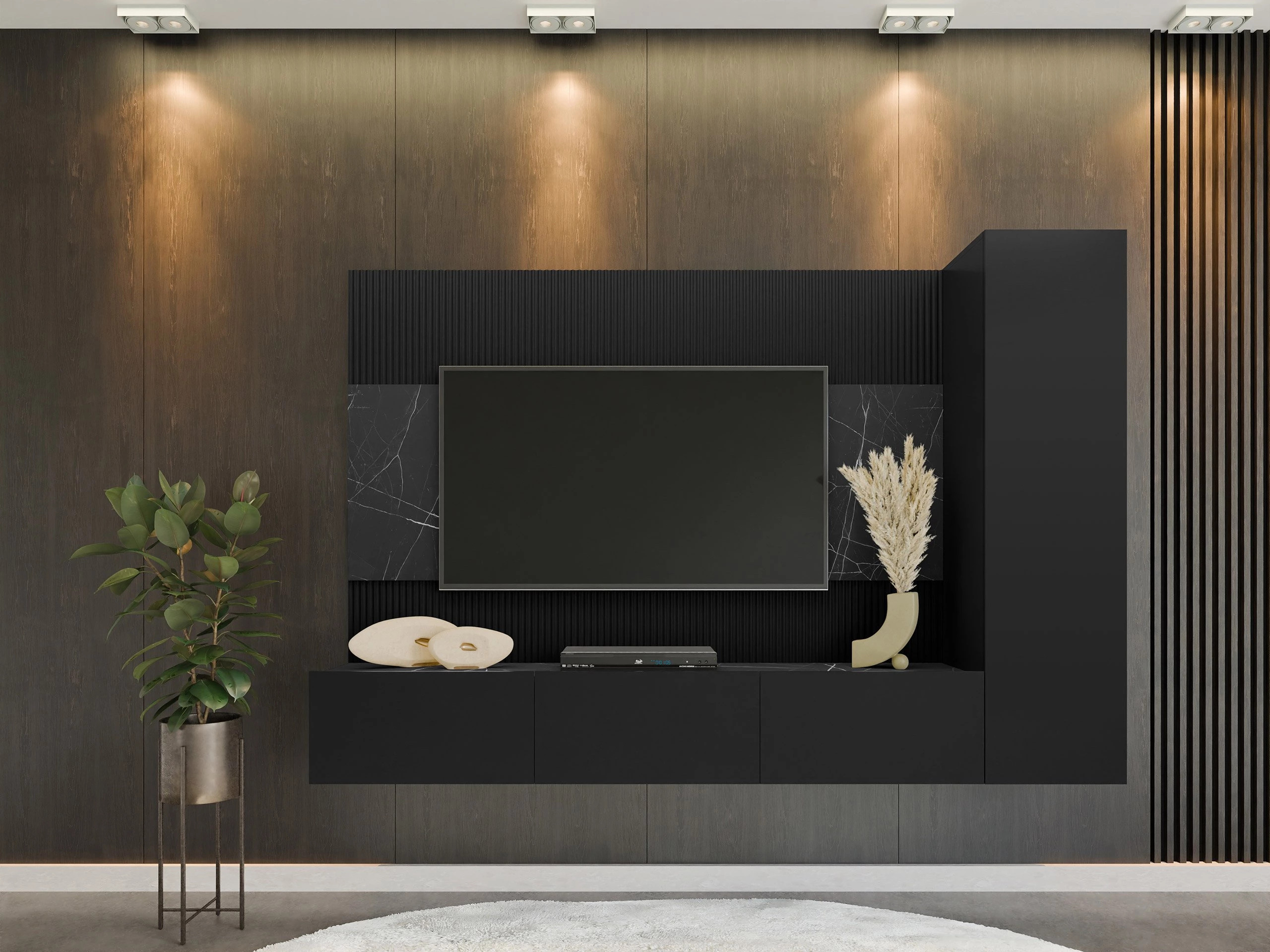 Set de living Comfivo Salix VI (Negru + Marmură neagră)