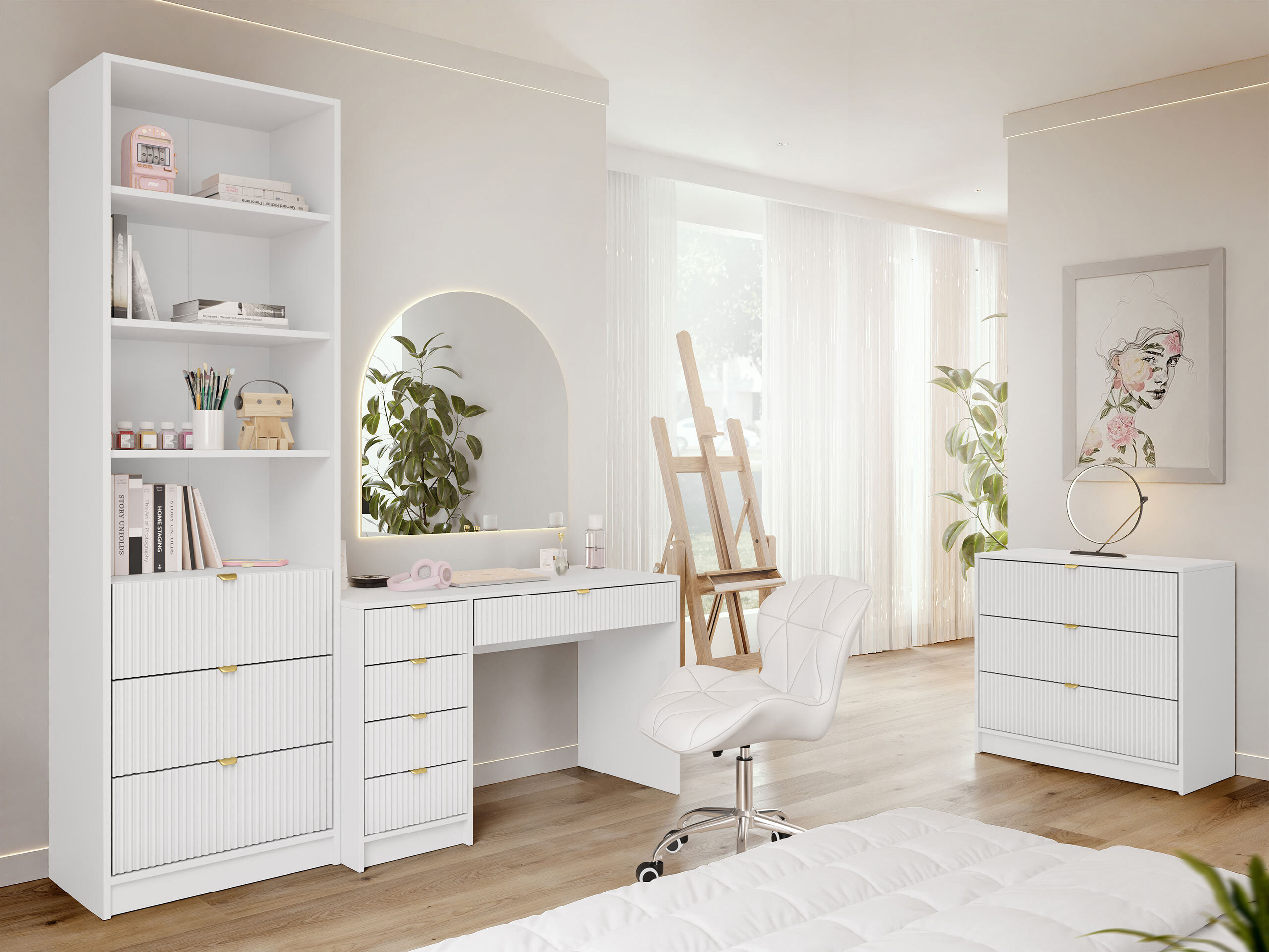 Set birou acasă Comfivo Papilio V (Alb)