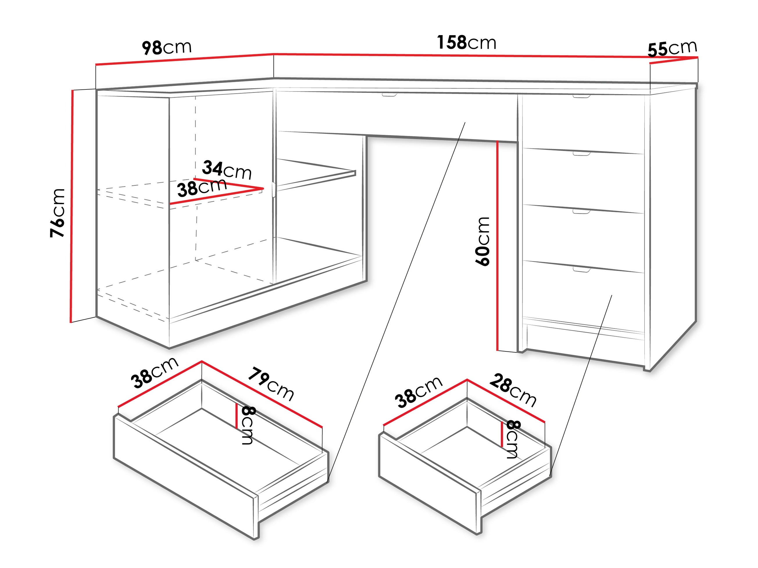 Birou de colt Comfivo Larmire 127 (Nuc)
