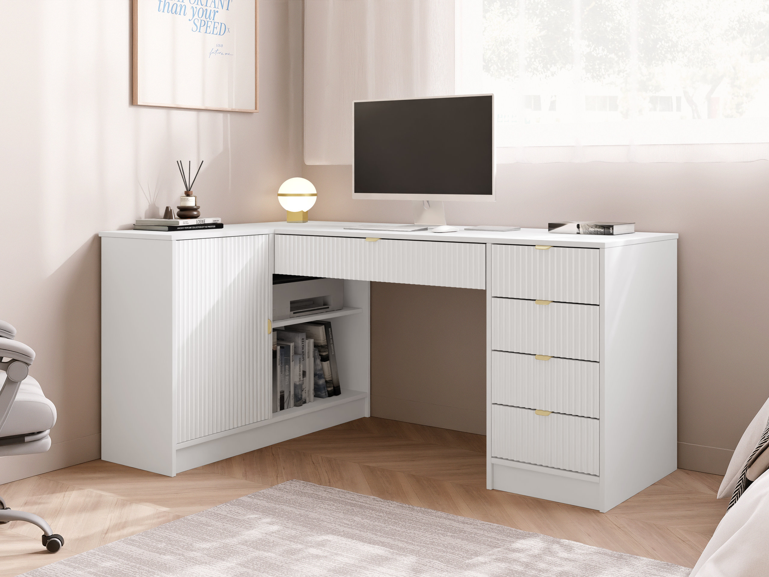 Birou de colt Comfivo Papilio II (Alb)