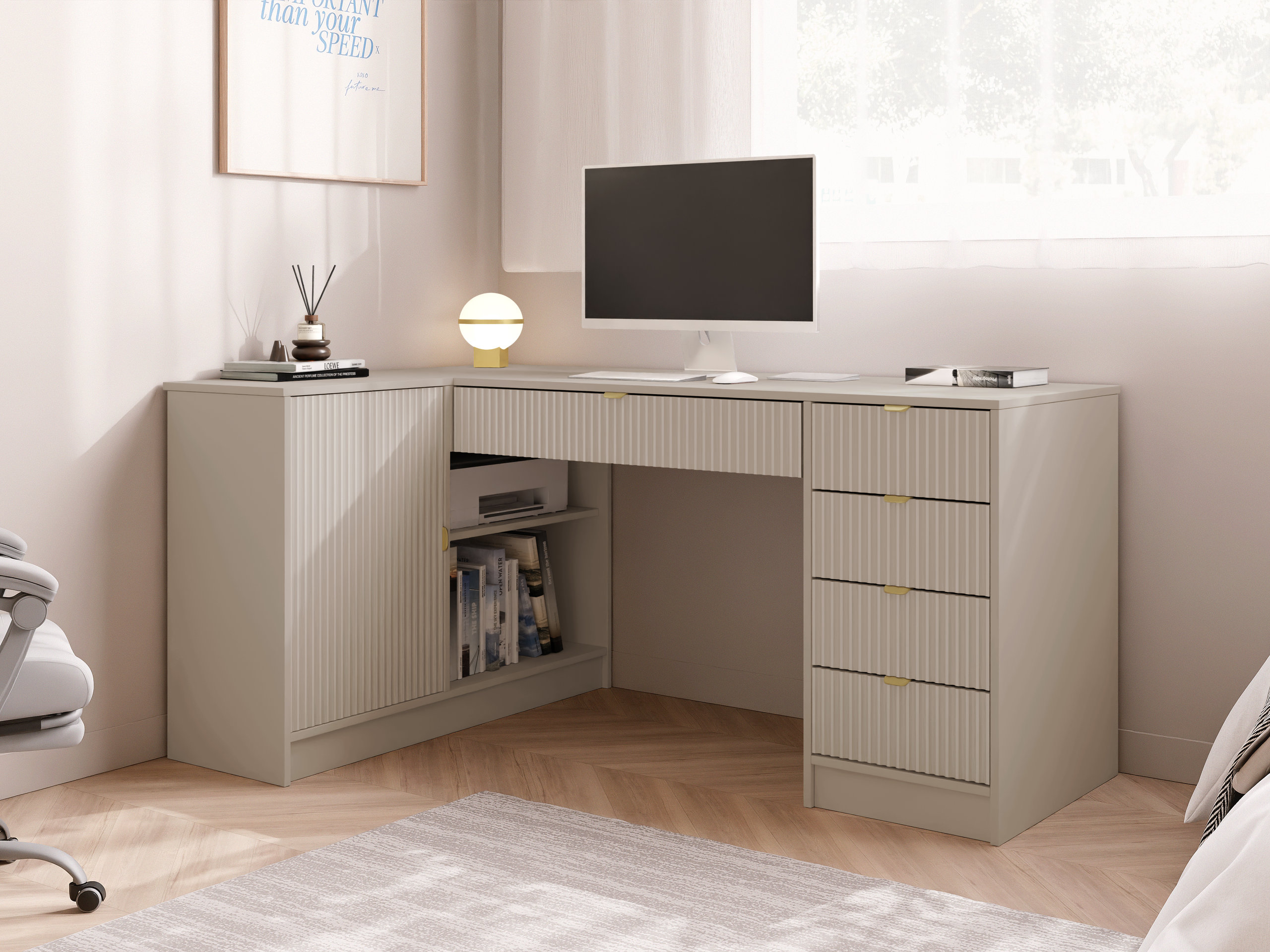 Birou de colt Comfivo Papilio II (Bej)