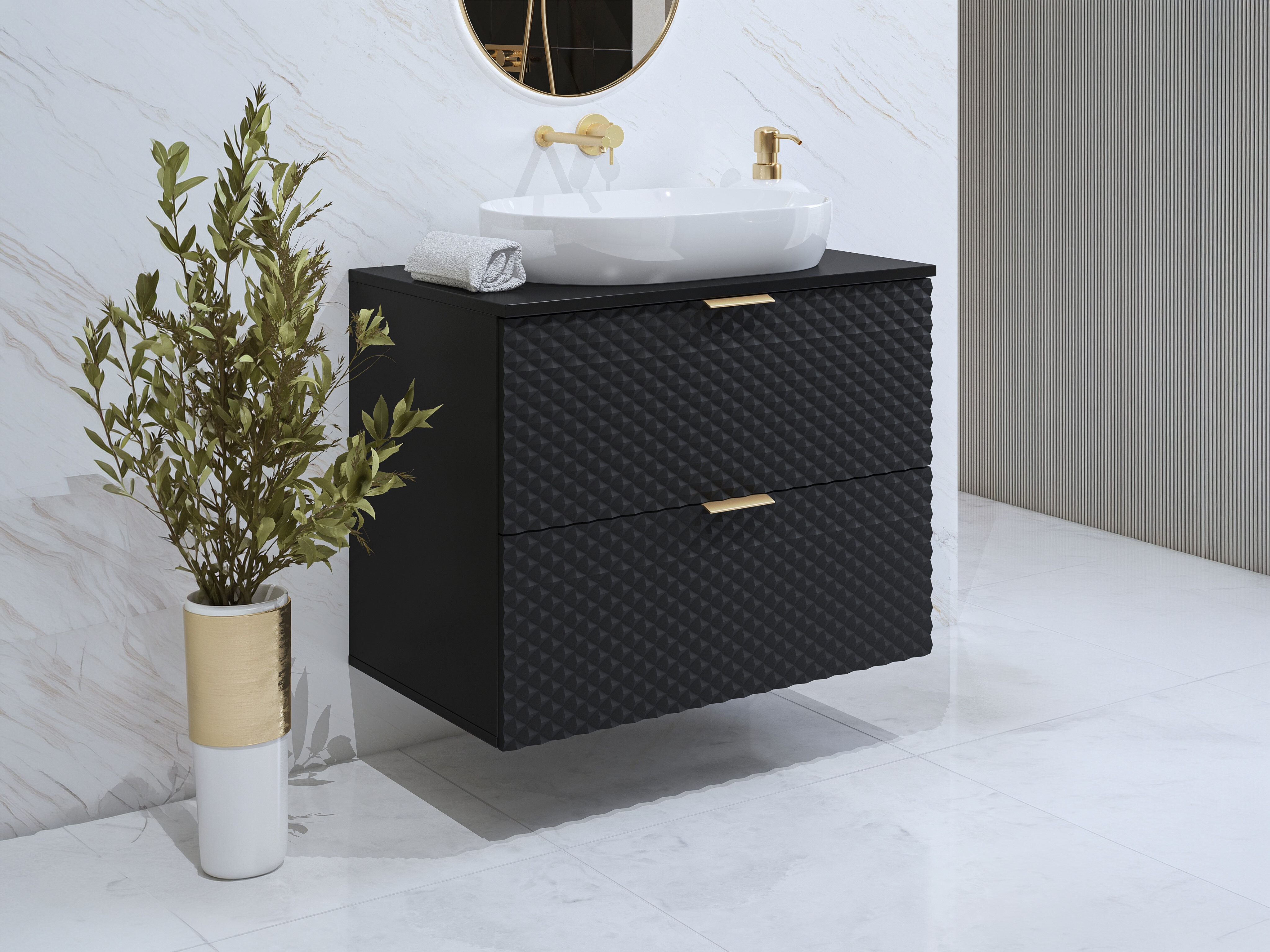 Cabinet atârnat pentru baie Liretu 107 (Negru)
