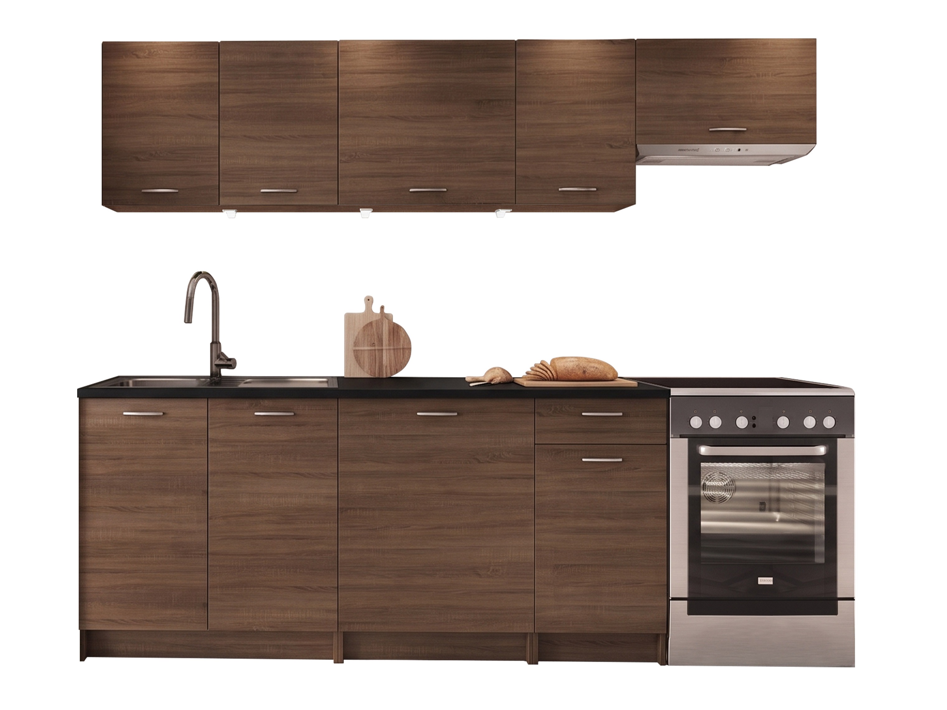 Set de bucătărie Ota II (Nuc + Negru)