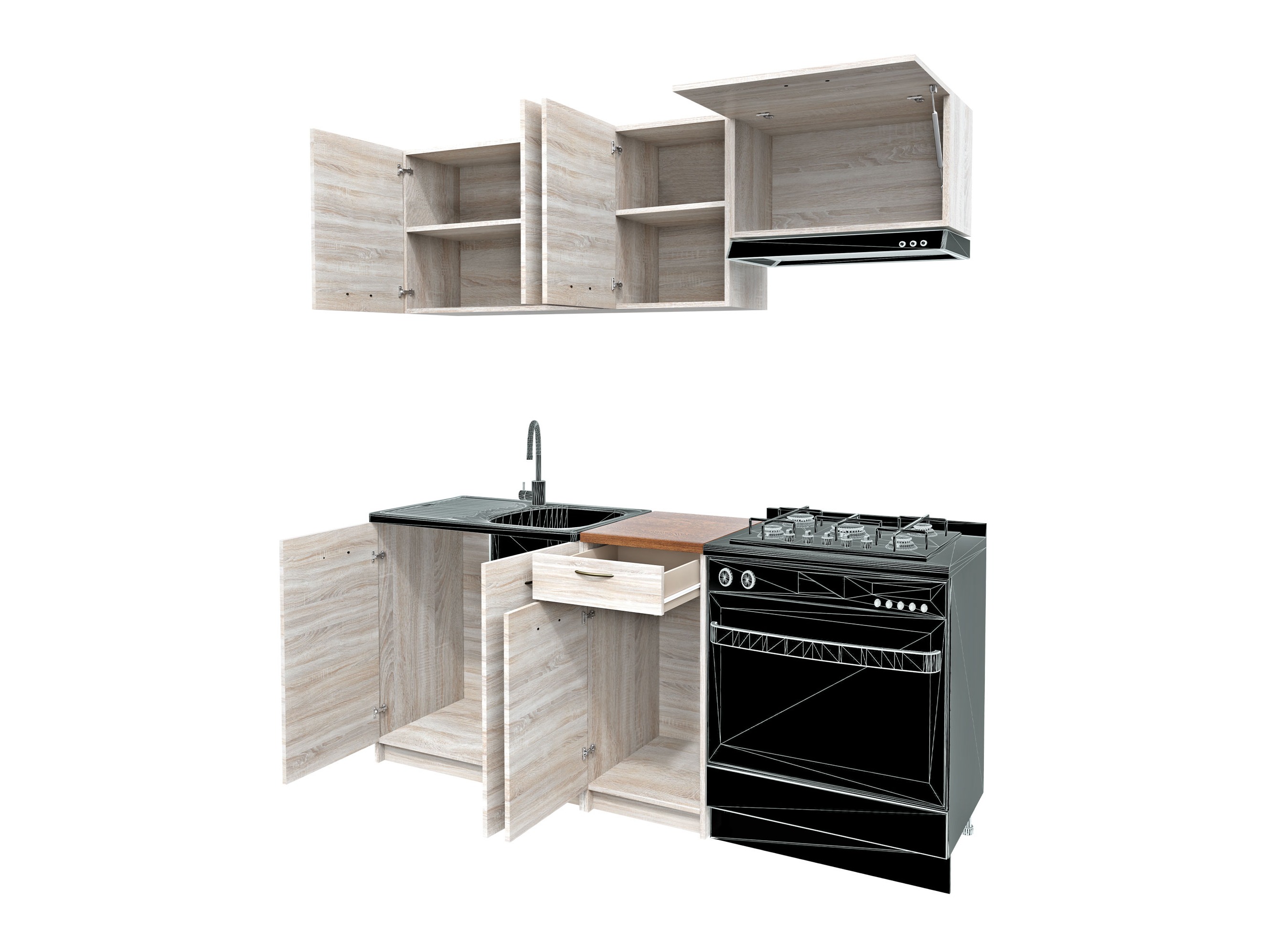 Set de bucătărie Ota (Nuc + Negru)
