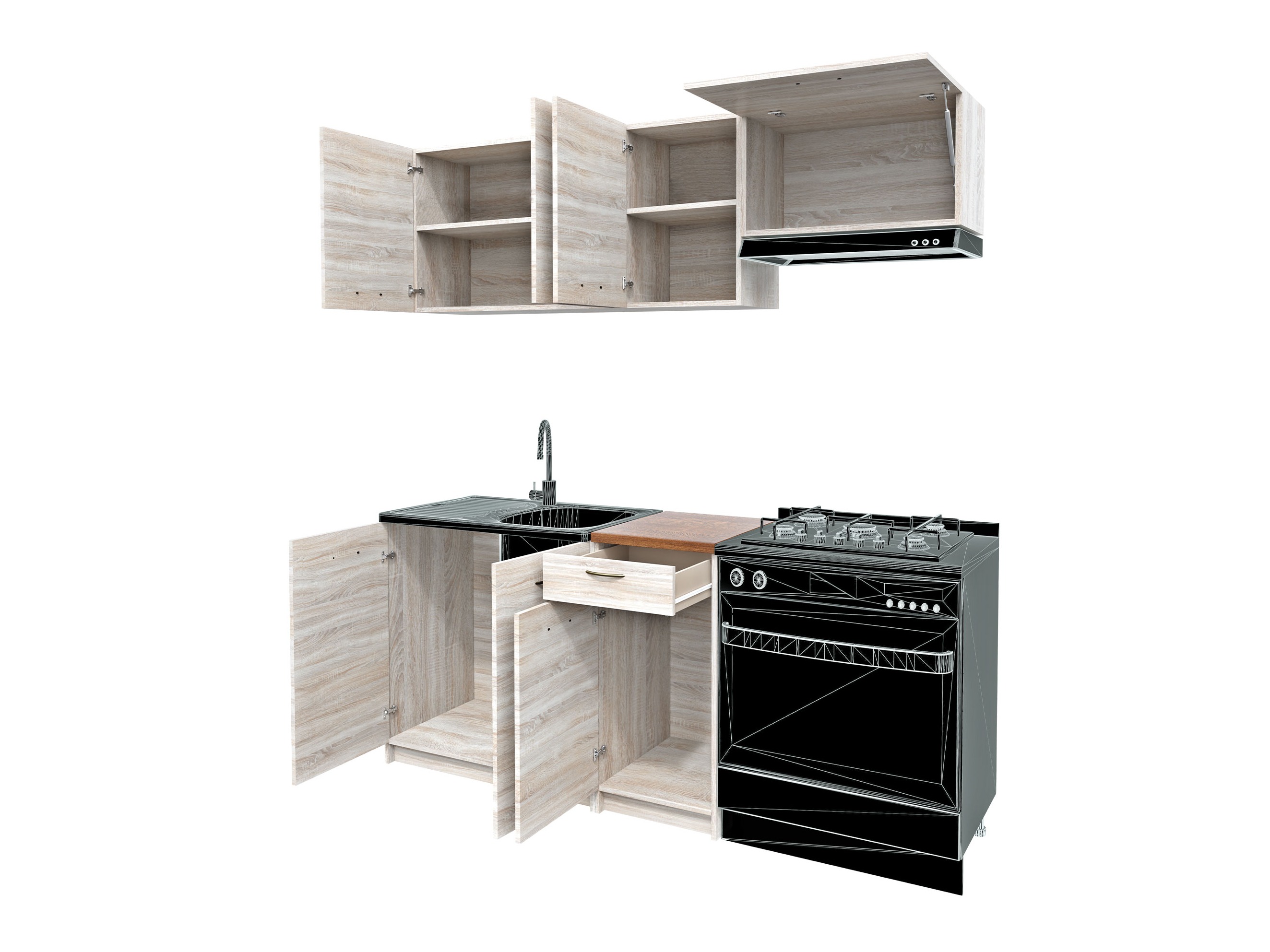 Set de bucătărie Ota (Nuc + Negru)