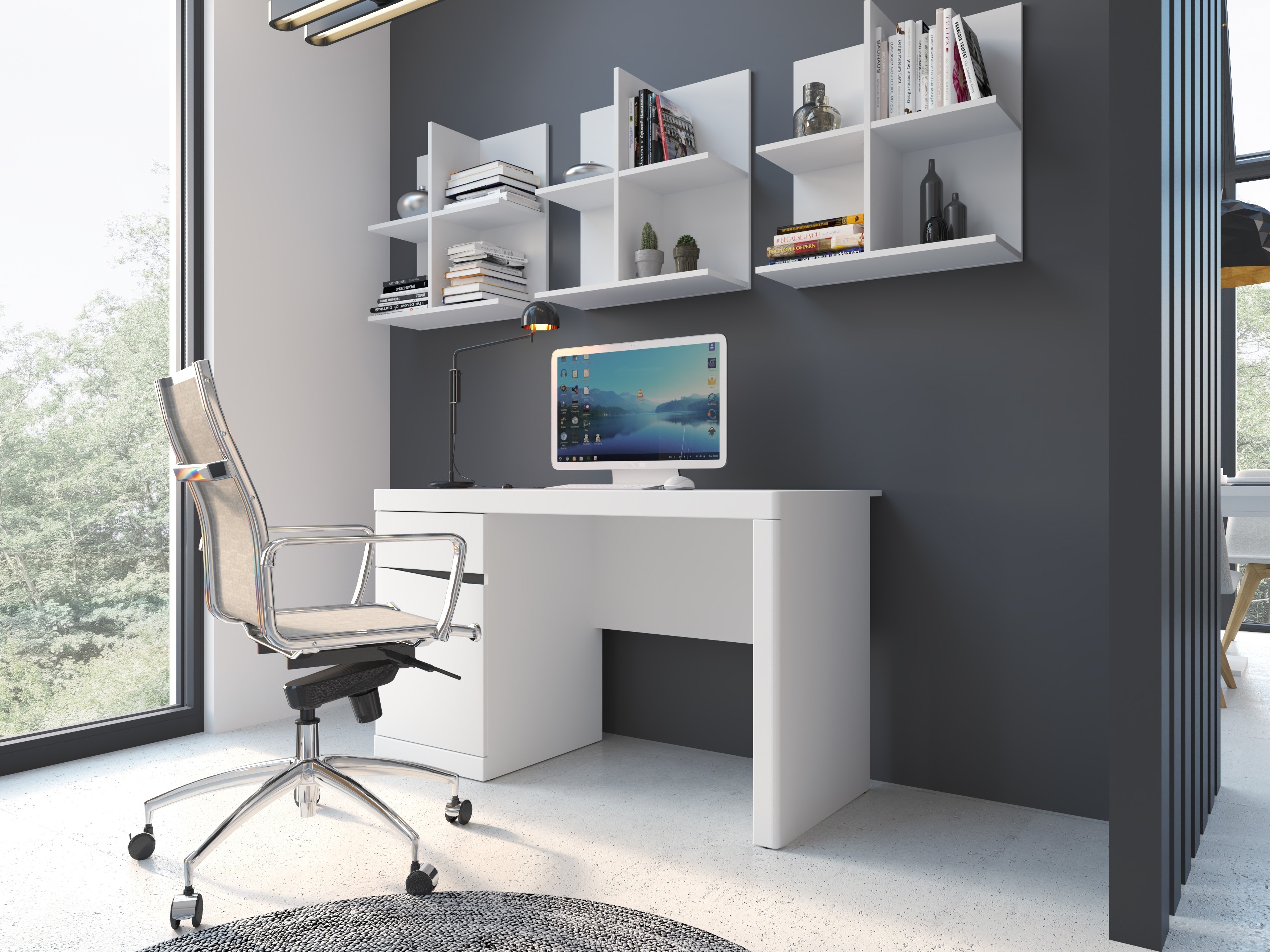 Set birou acasă Venlori 130 (Alb + Grafit)