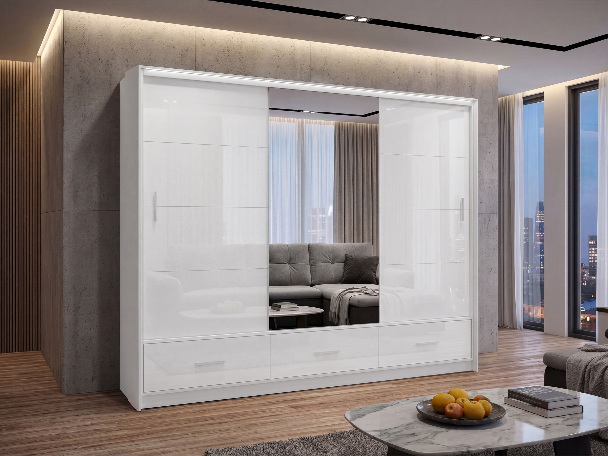 Dulap Honolulu 203 (Alb + Alb lucios)