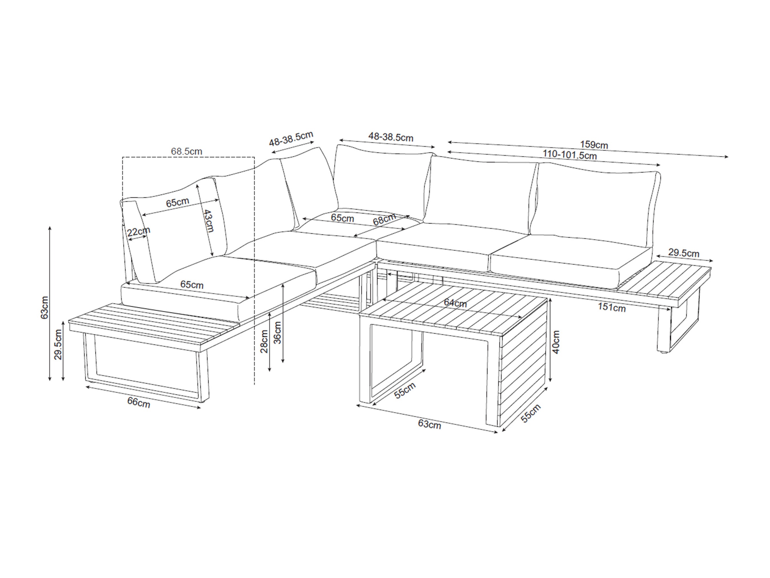 Set mobilier de exterior Mandeville 374