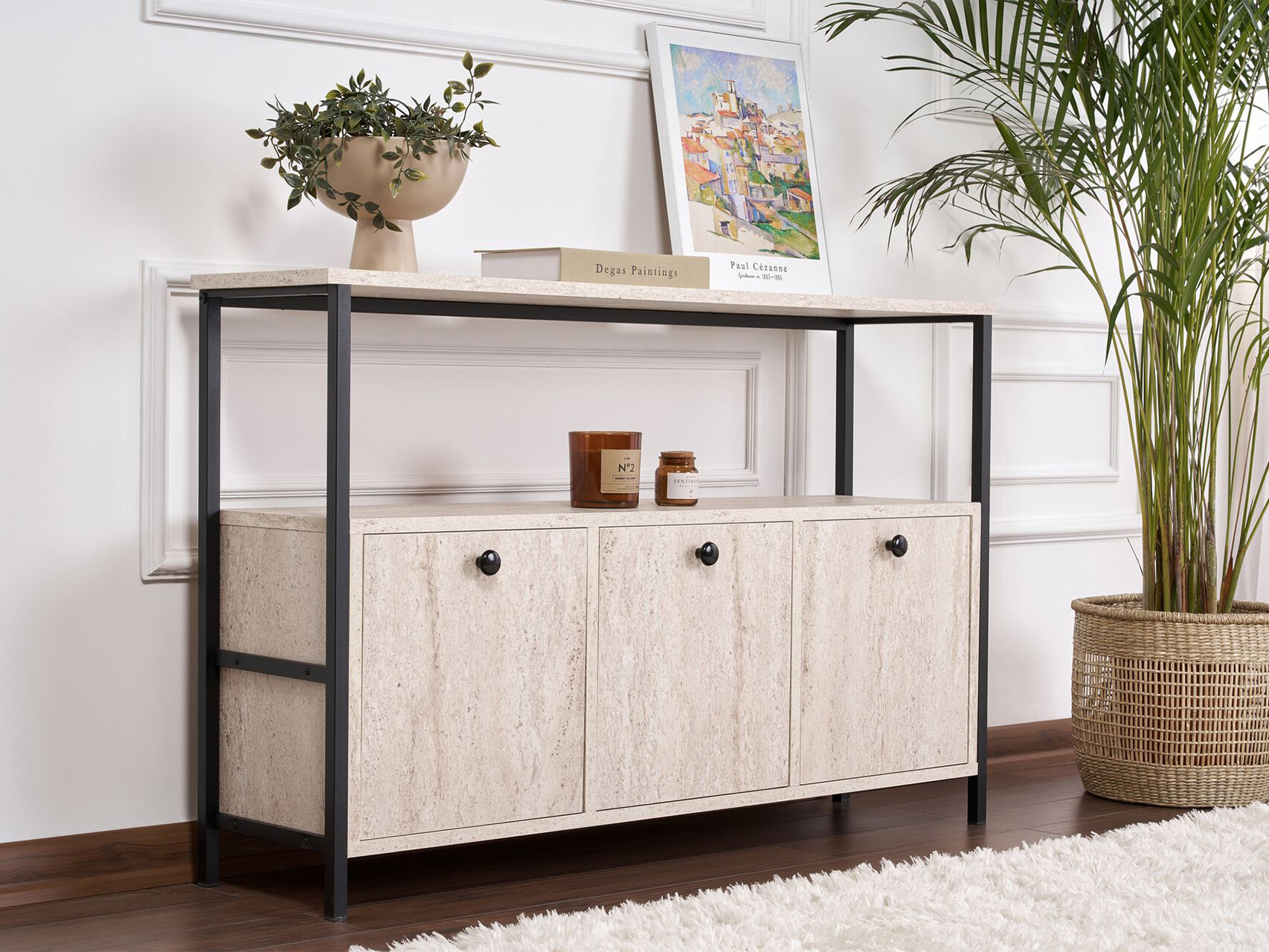 Bufet Novato 149 (Negru + Deschis Travertine)