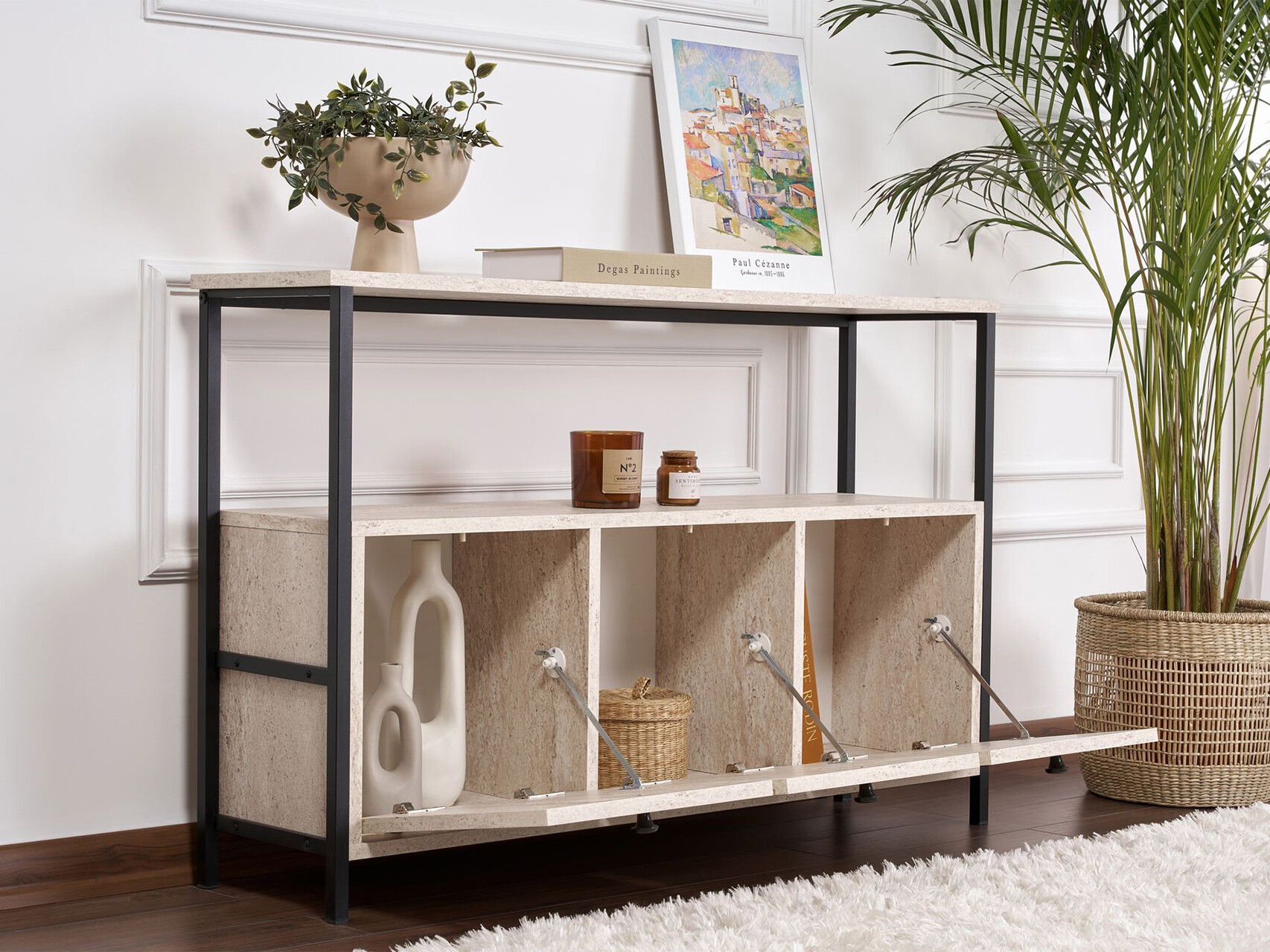 Bufet Novato 149 (Negru + Deschis Travertine)