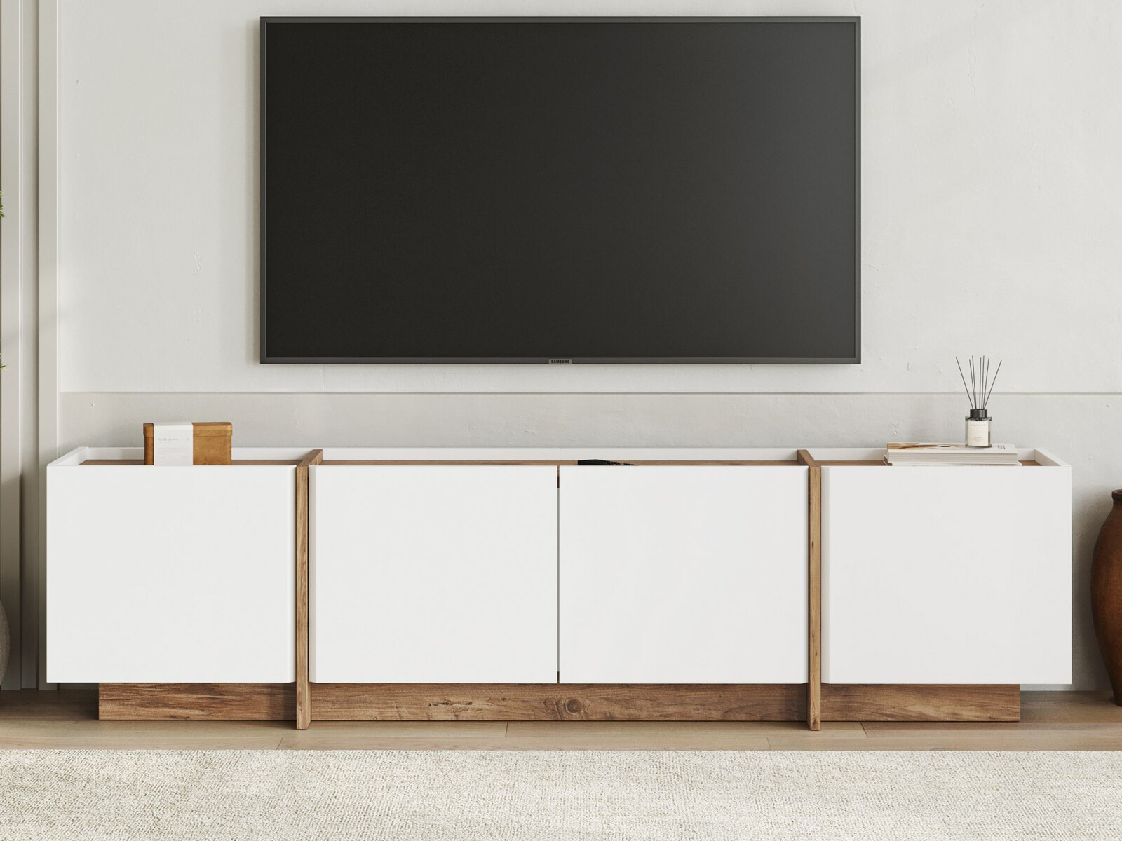 Comodă TV Novato 152 (Alb + Pin)