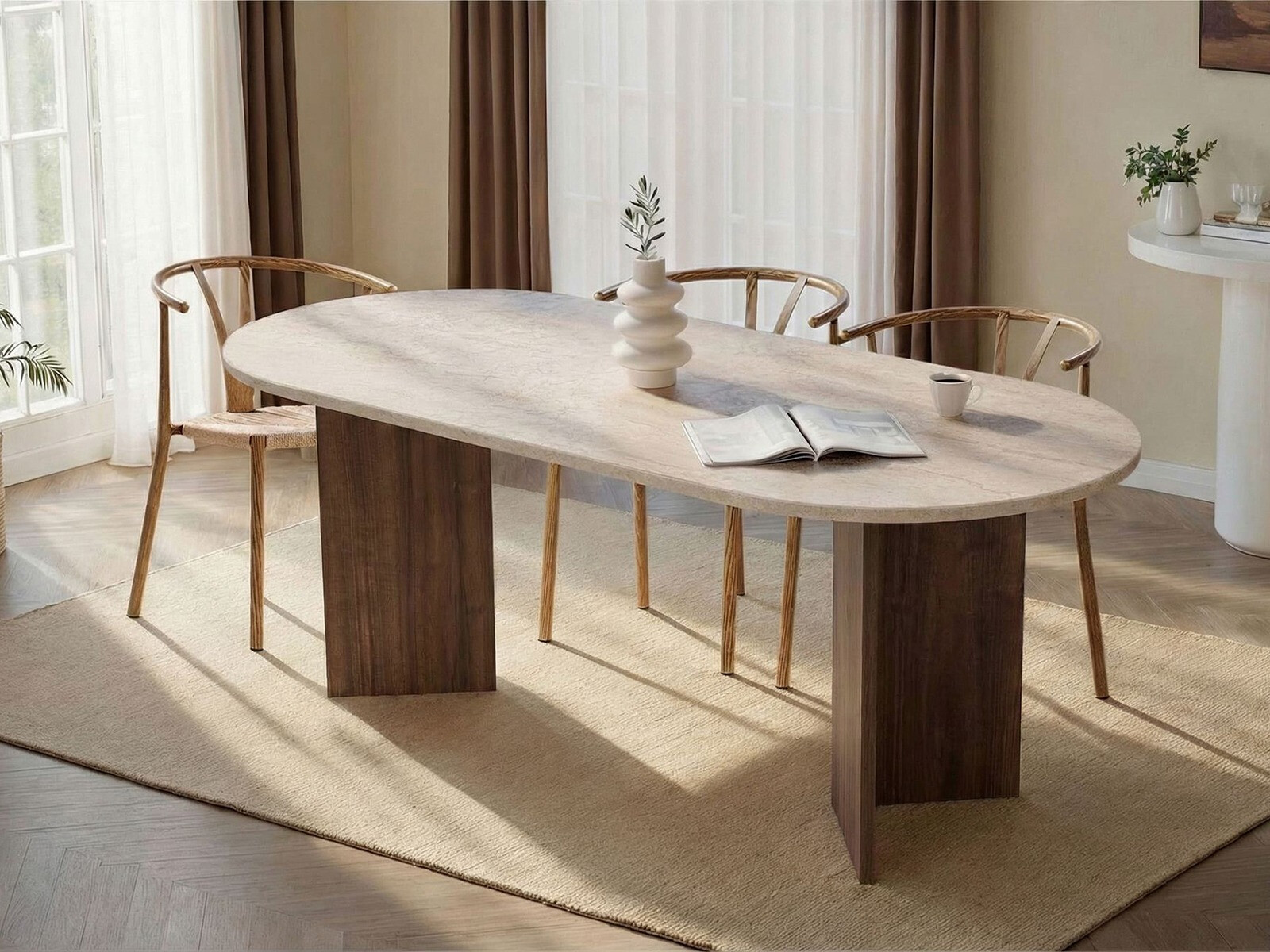 Masă Novato 138 (Deschis Travertine + Nuc)