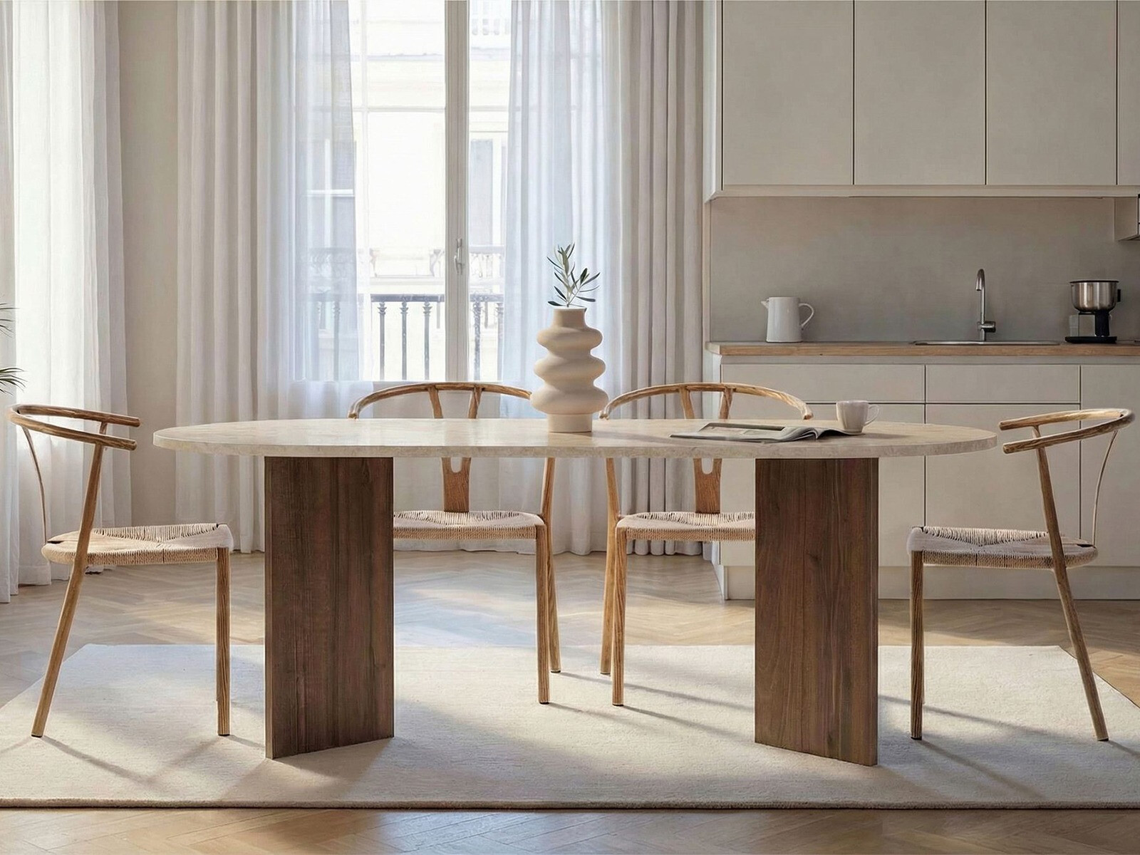 Masă Novato 138 (Deschis Travertine + Nuc)